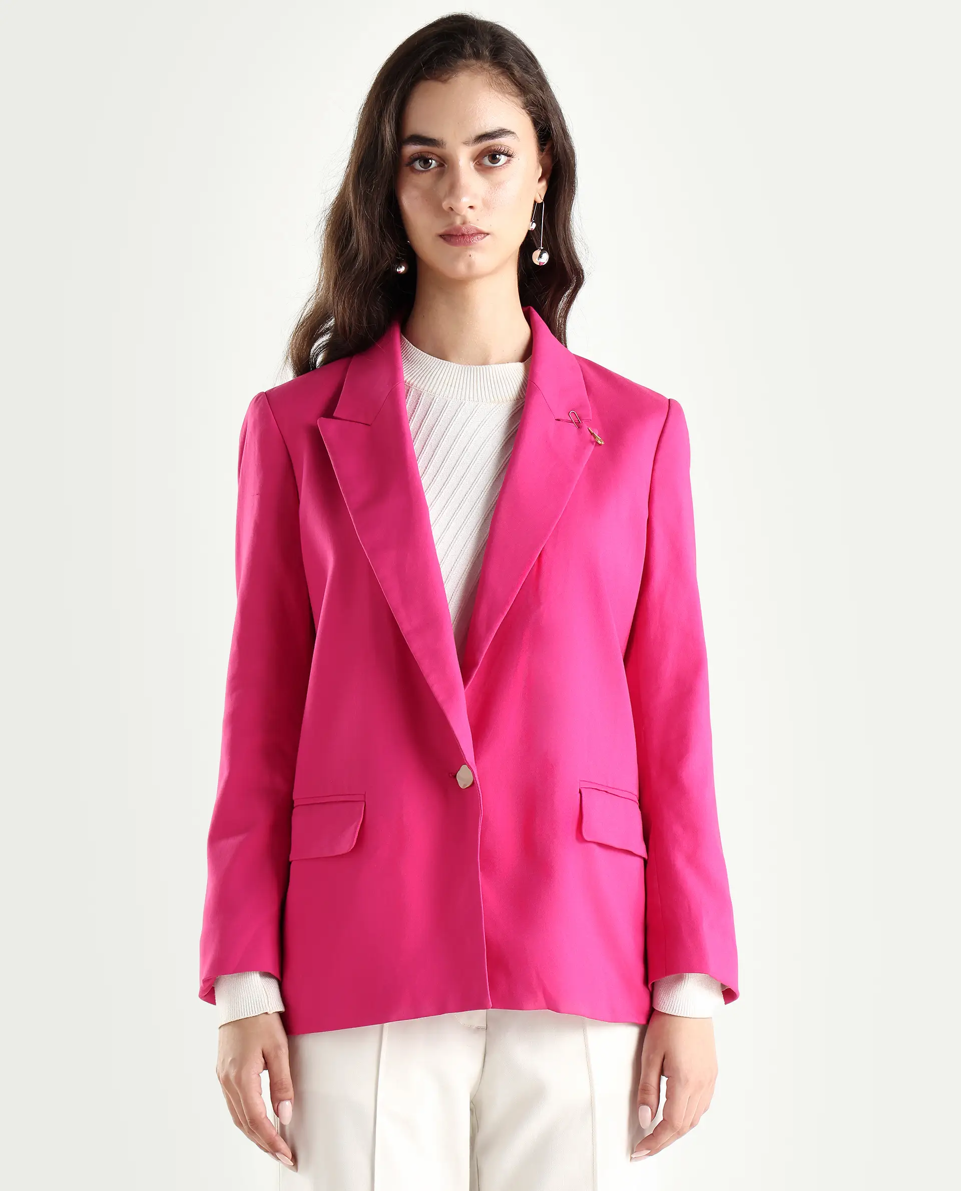 Rareism Women's Ziva Pink Polyester Lapel Neck Plain Tailored Blazer - Image 3