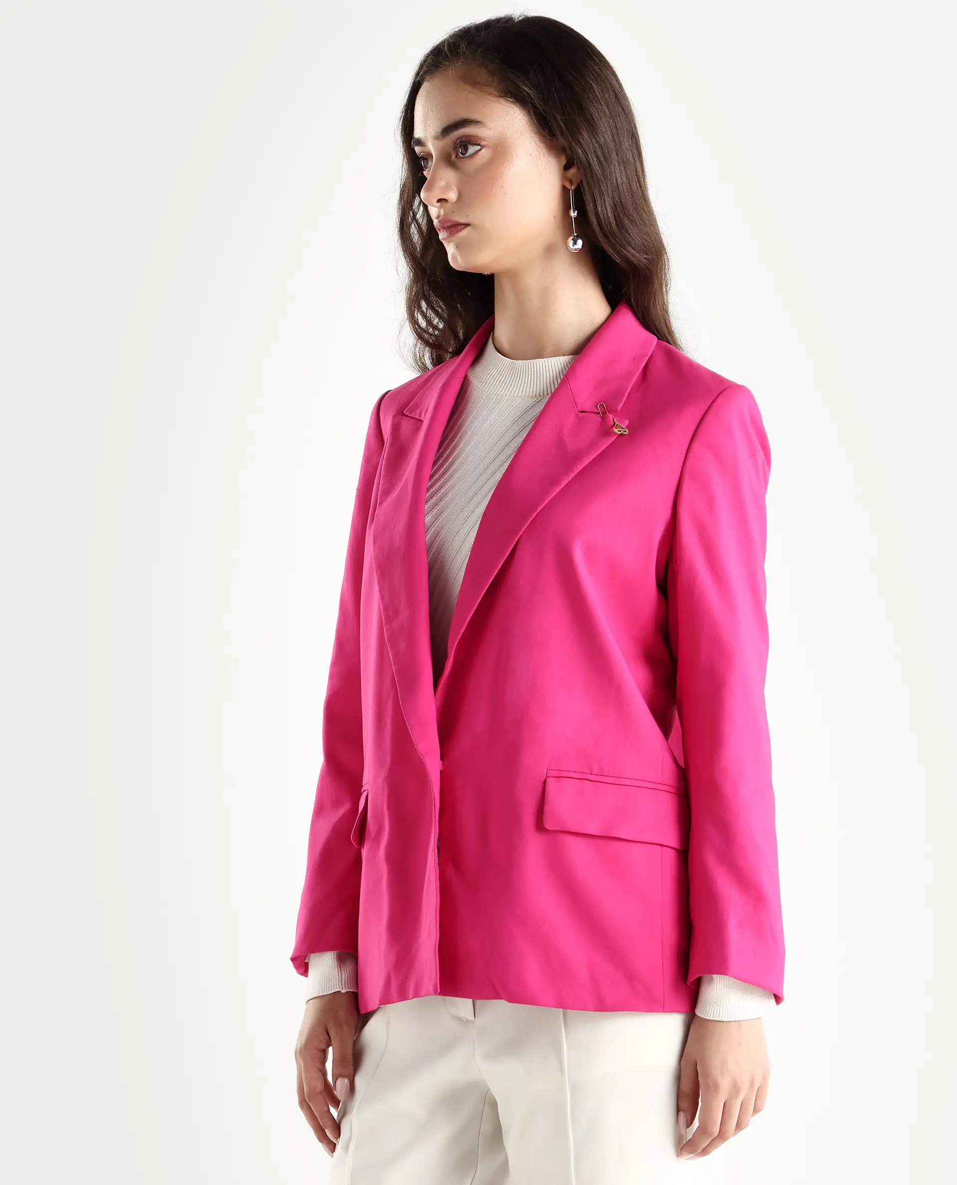 Rareism Women's Ziva Pink Polyester Lapel Neck Plain Tailored Blazer - Image 5