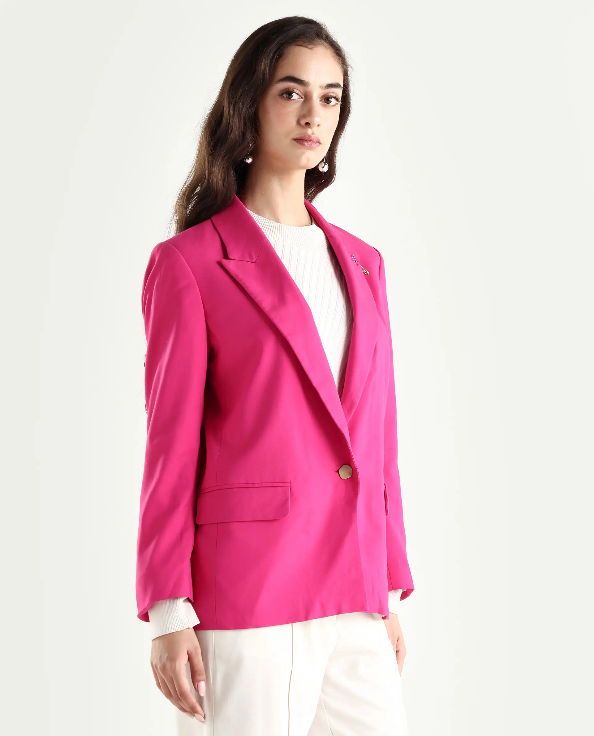 Rareism Women's Ziva Pink Polyester Lapel Neck Plain Tailored Blazer - Image 6