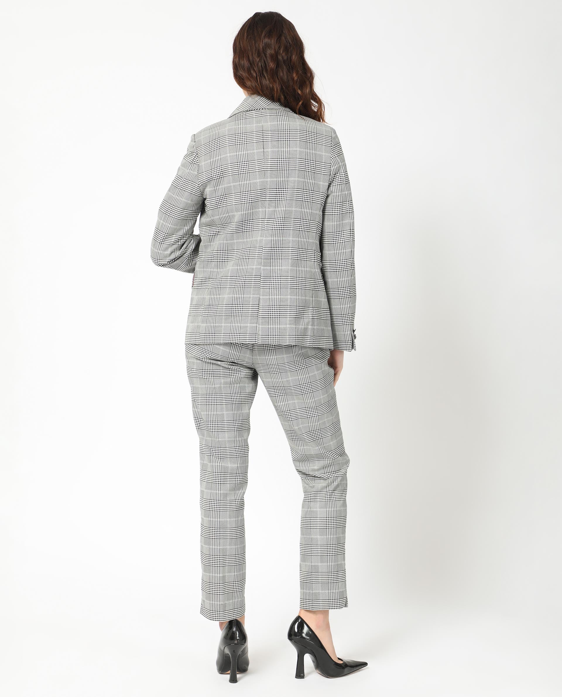 Rareism Women's Zivaa Black Polyester Lapel Neck Checked Tailored Blazer - Image 9