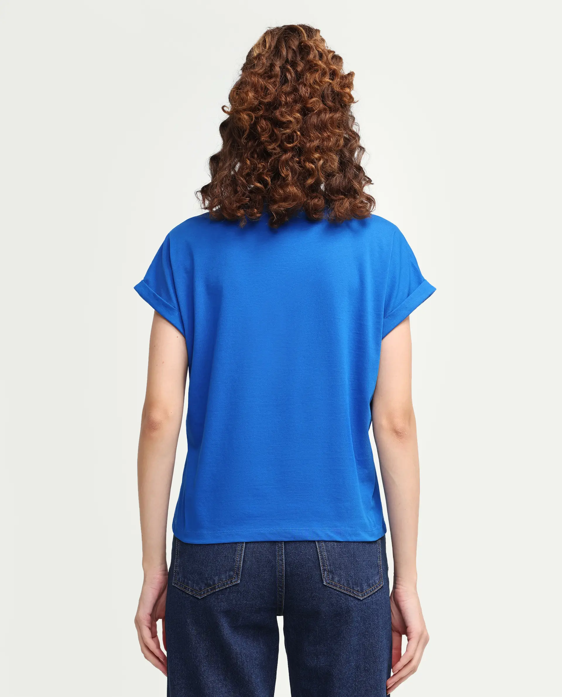 Rareism Women's Zivic Dark Blue Cotton Crew Neck Pull-On Relaxed Typography Print T-Shirt - Image 7
