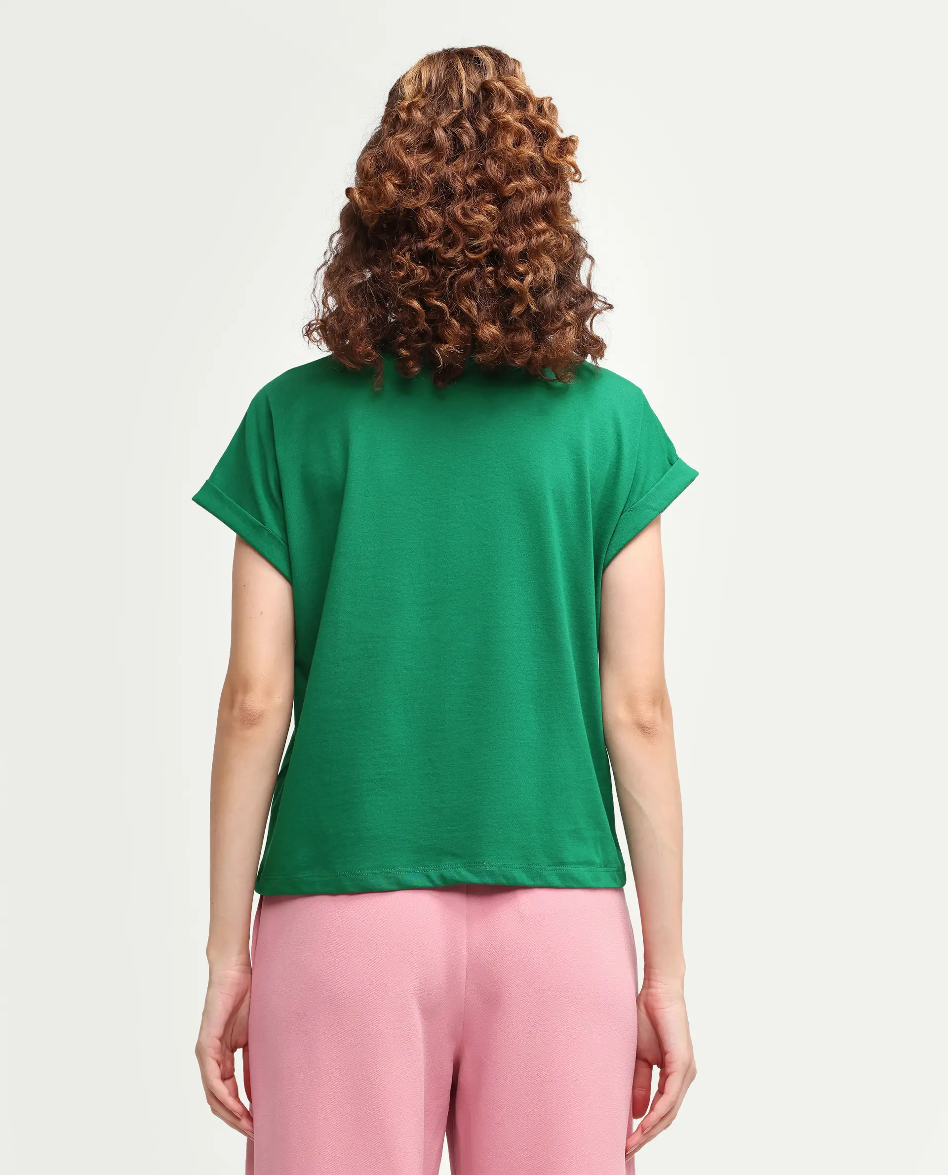 Rareism Women's Zivic Dark Green Cotton Crew Neck Pull-On Relaxed Typography Print T-Shirt - Image 7