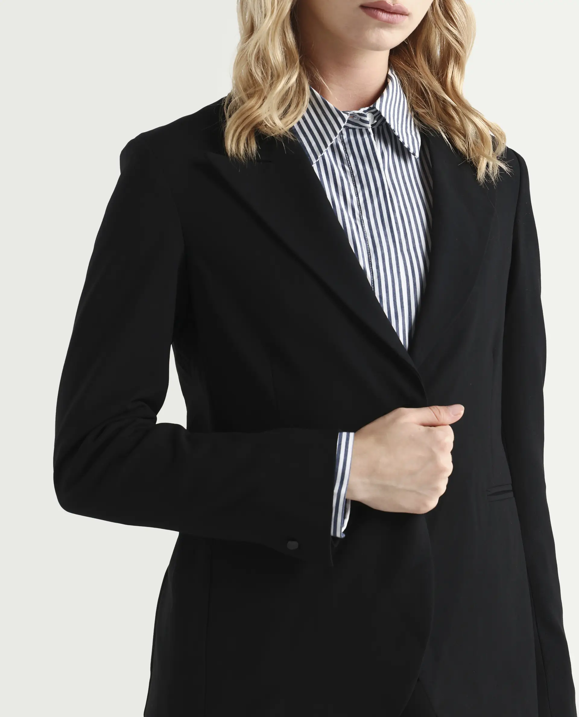 Rareism Women's Zivya Dark Black Polyester Blend Lapel Neck Plain Regular Fit Blazer - Image 3