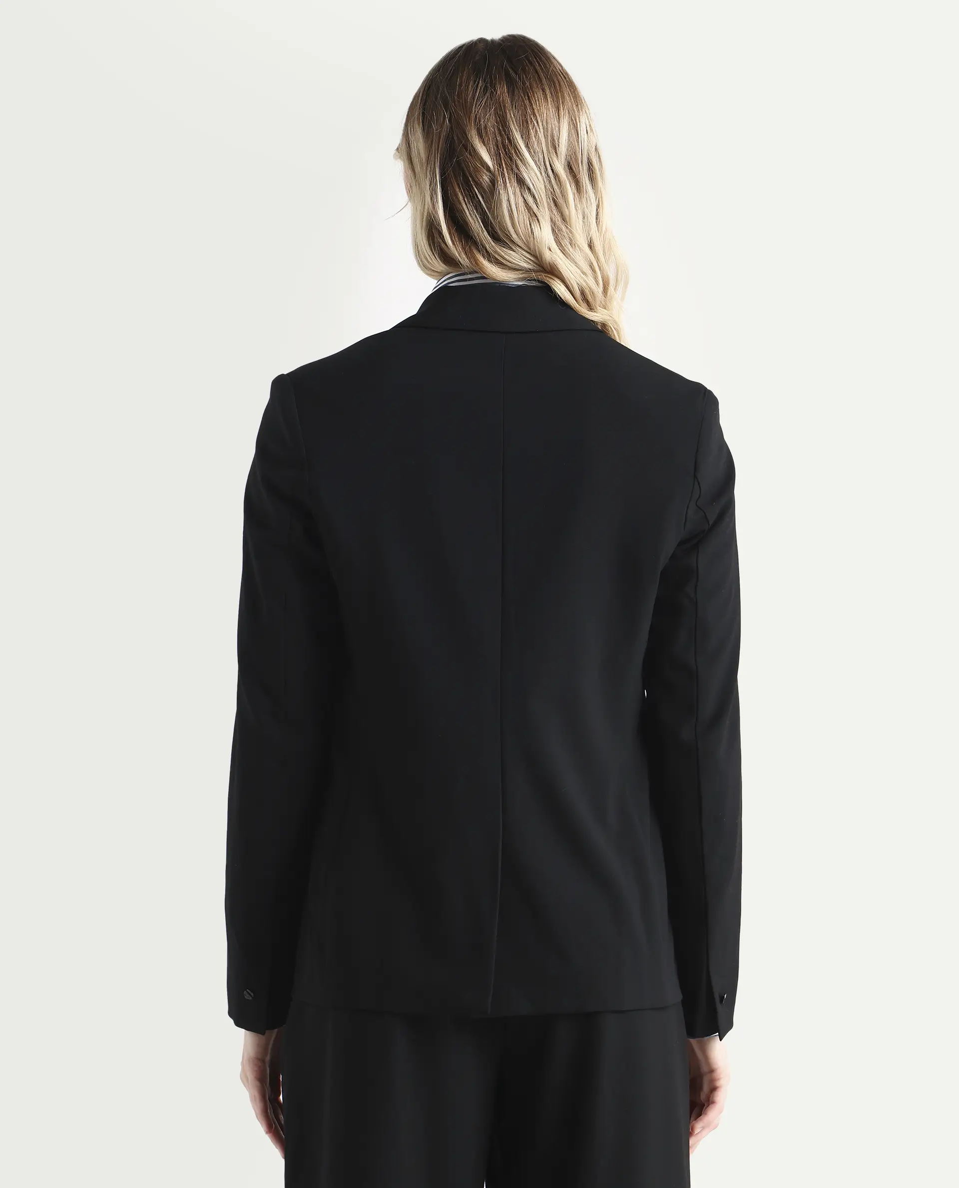 Rareism Women's Zivya Dark Black Polyester Blend Lapel Neck Plain Regular Fit Blazer - Image 7