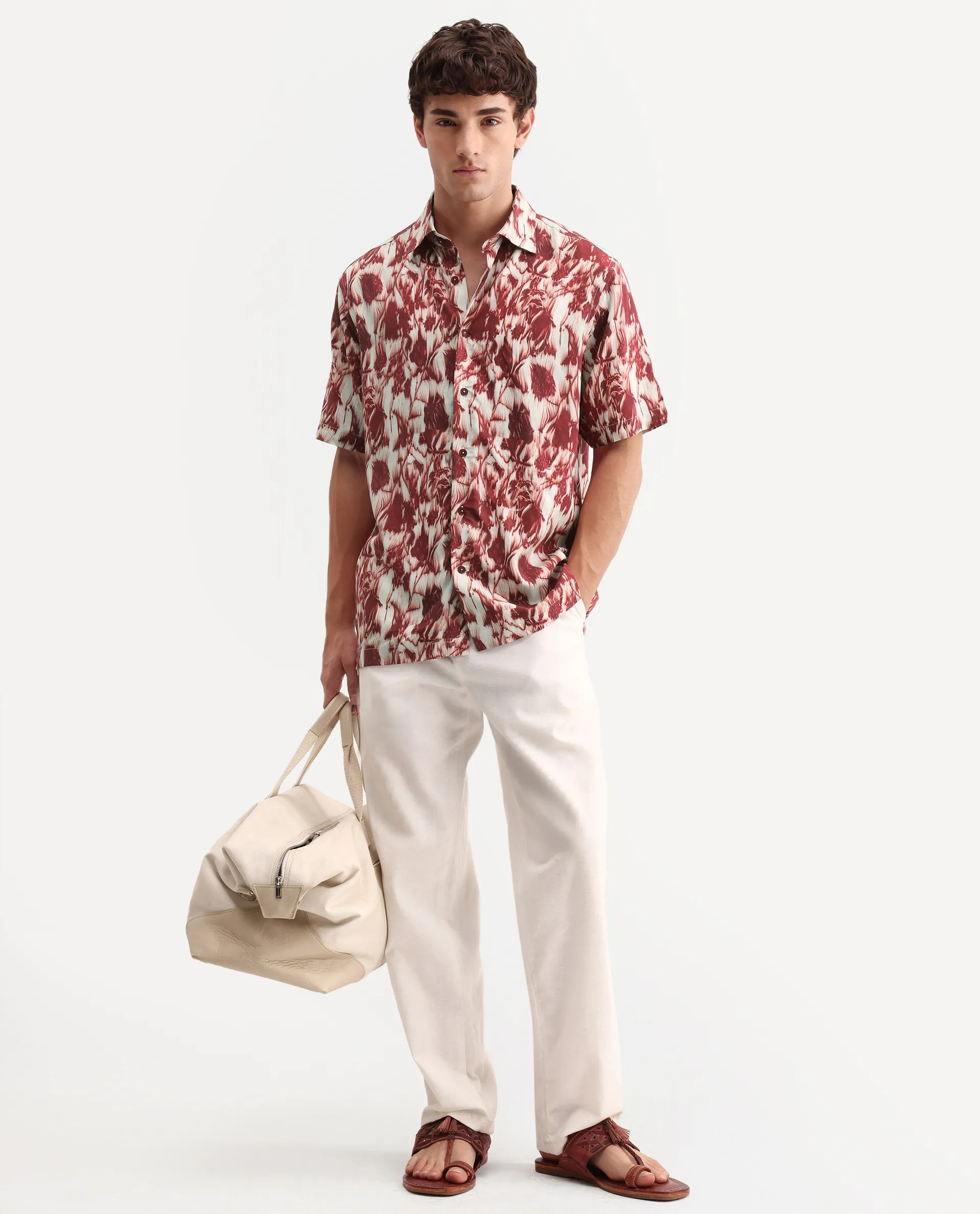 Rare Rabbit Men's Ziya Red Viscose Fabric Half Sleeve Regular Fit Abstract Print Shirt - Image 2