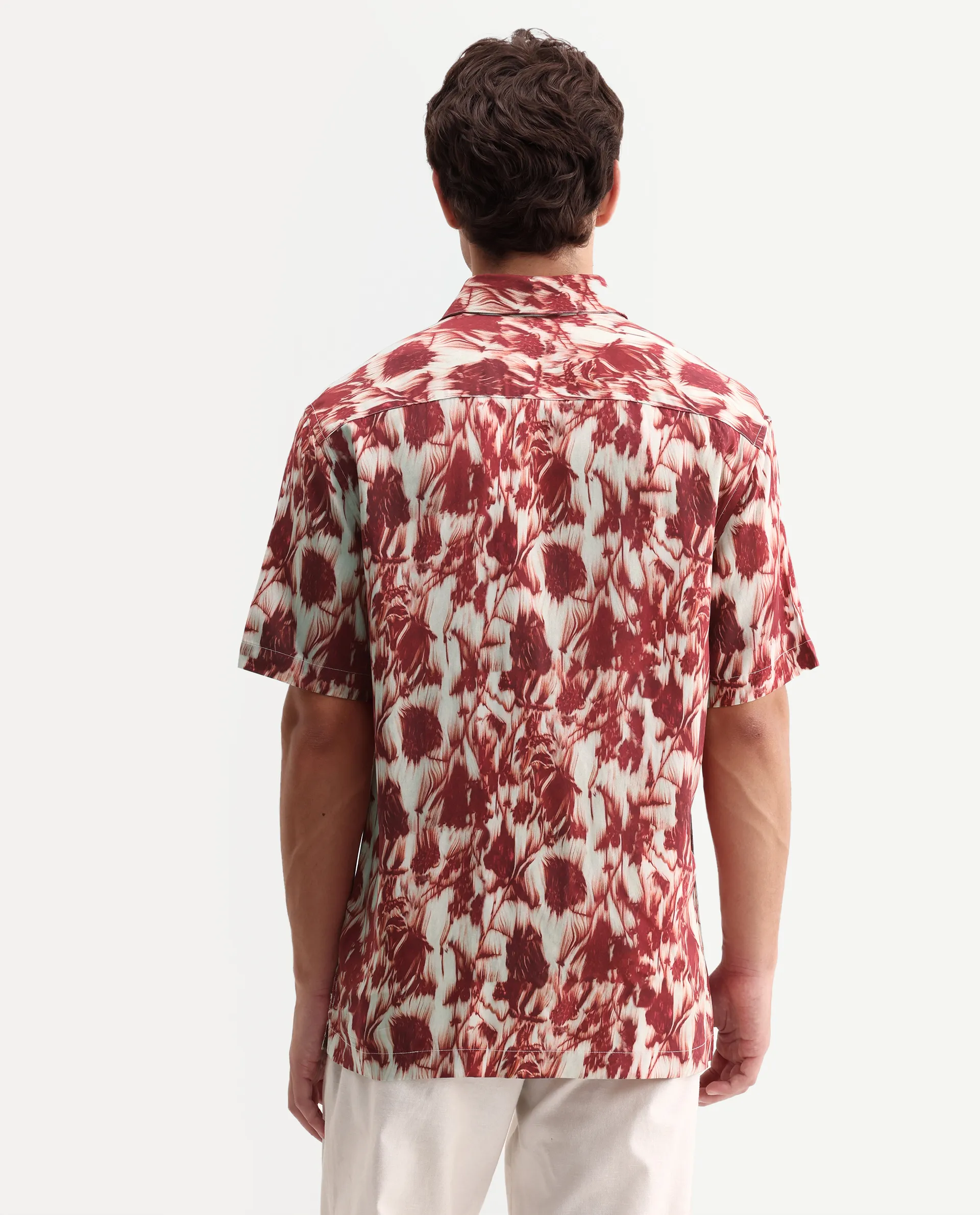 Rare Rabbit Men's Ziya Red Viscose Fabric Half Sleeve Regular Fit Abstract Print Shirt - Image 7