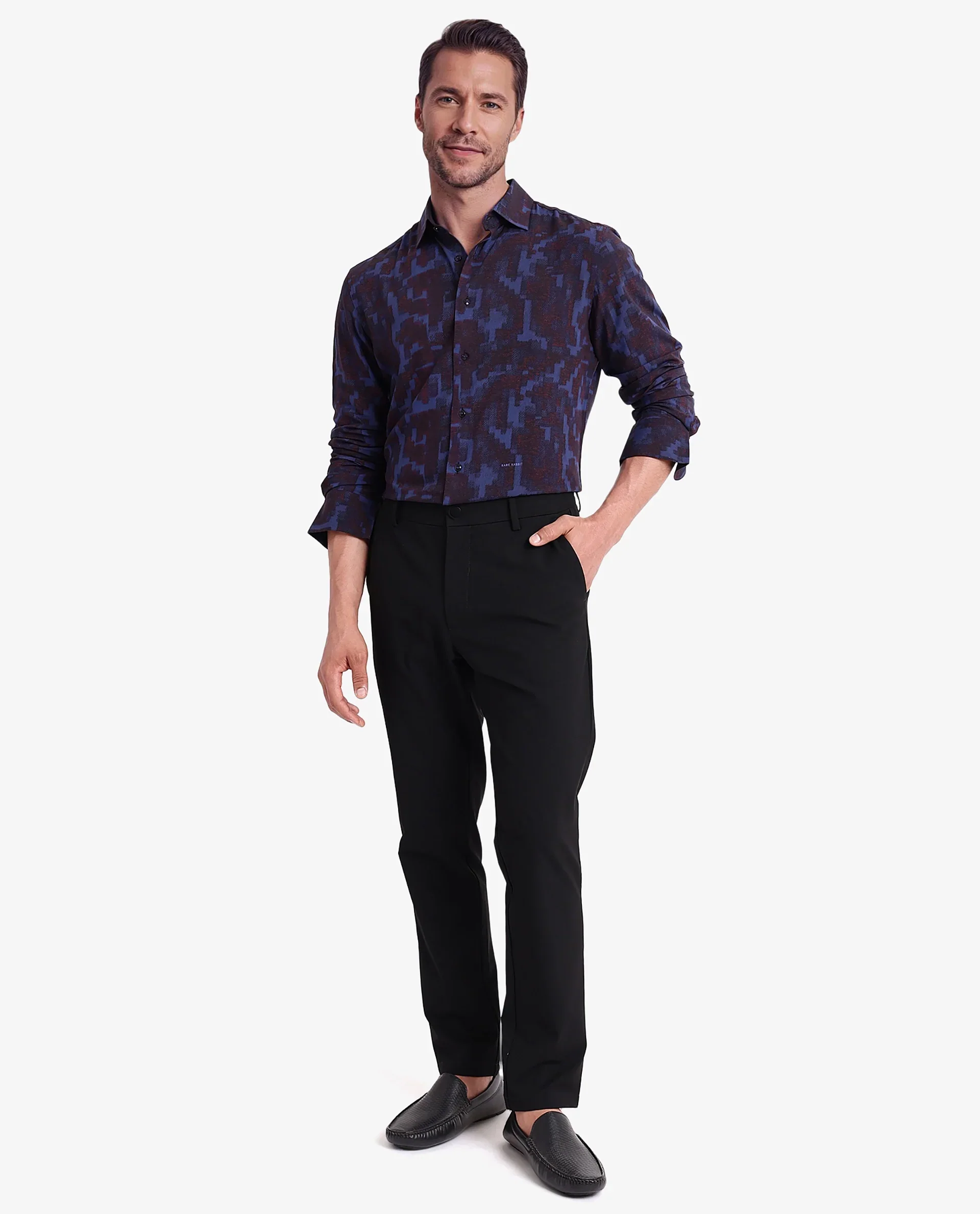 Rare Rabbit Men's Zlata Navy Cotton Abstract Print Regular Fit Full Sleeve Collared Shirt - Image 2