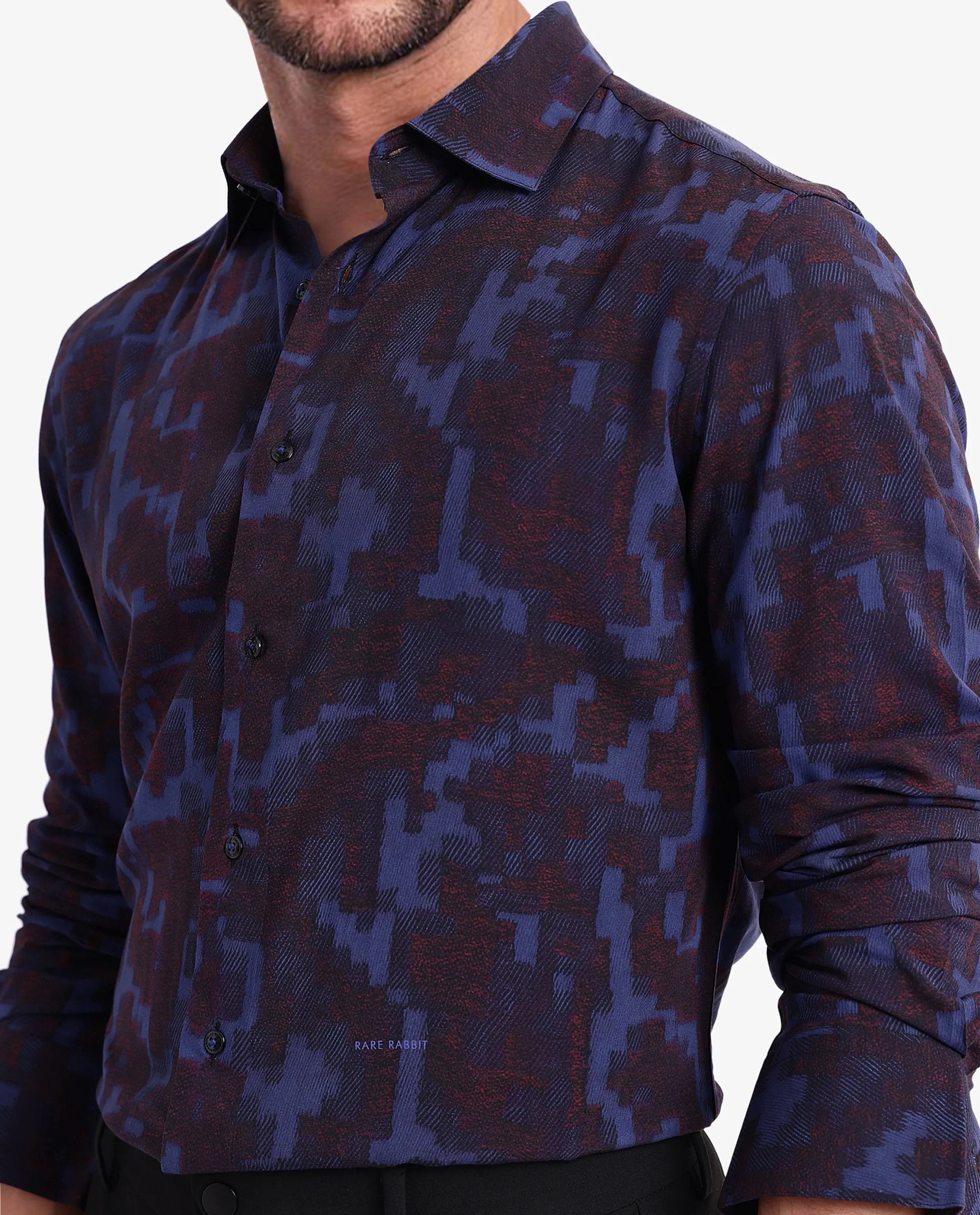 Rare Rabbit Men's Zlata Navy Cotton Abstract Print Regular Fit Full Sleeve Collared Shirt - Image 3