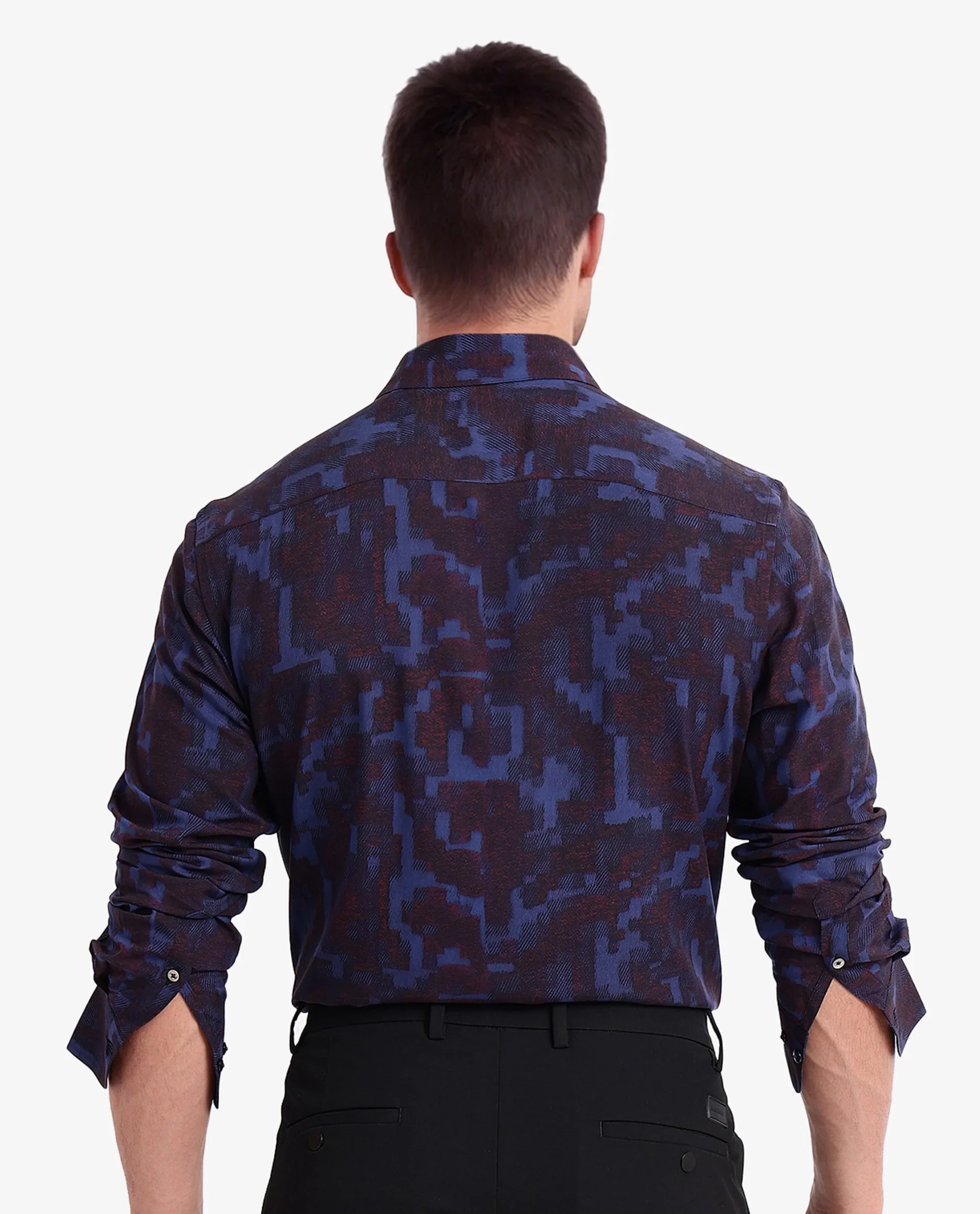 Rare Rabbit Men's Zlata Navy Cotton Abstract Print Regular Fit Full Sleeve Collared Shirt - Image 4