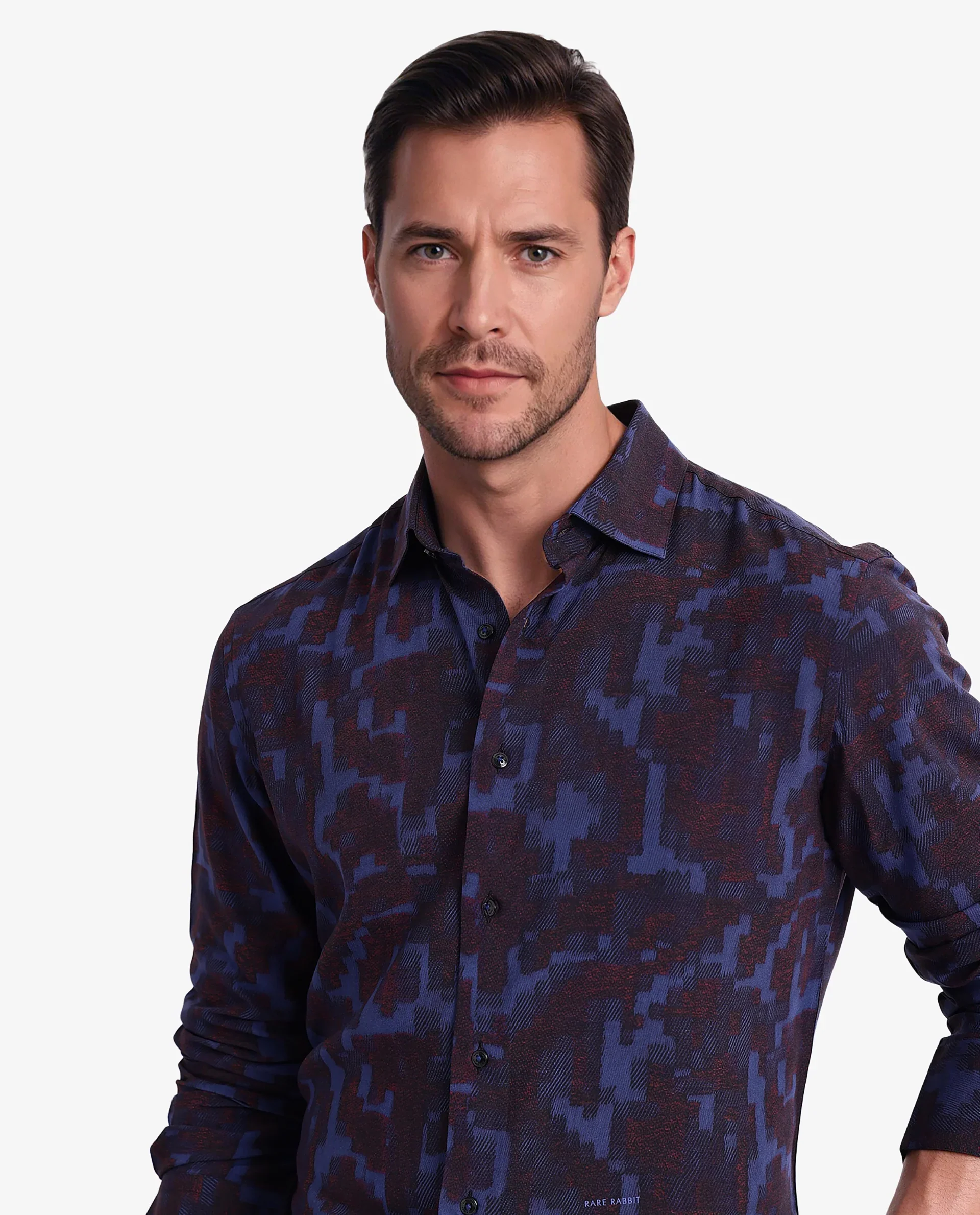 Rare Rabbit Men's Zlata Navy Cotton Abstract Print Regular Fit Full Sleeve Collared Shirt - Image 5