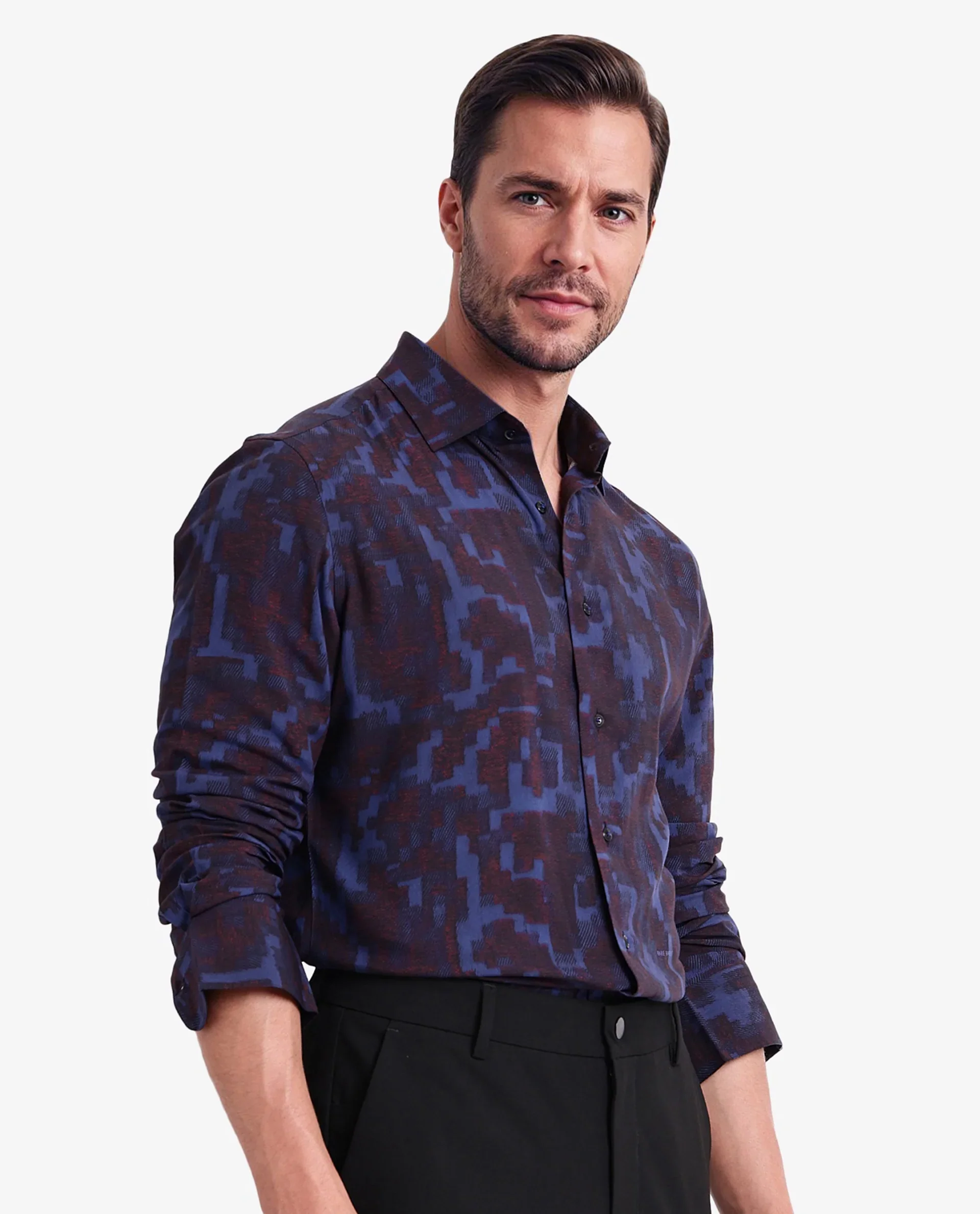 Rare Rabbit Men's Zlata Navy Cotton Abstract Print Regular Fit Full Sleeve Collared Shirt - Image 8