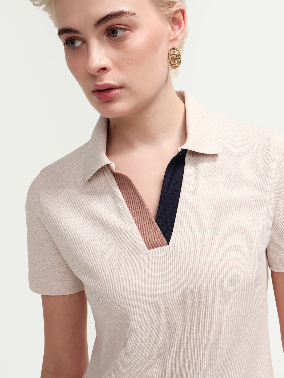 Rareism Women's Zoat Light Beige Cotton Blend Half Sleeve Regular Fit Plain Polo - Image 4