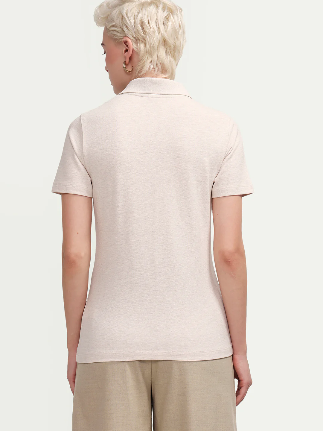 Rareism Women's Zoat Light Beige Cotton Blend Half Sleeve Regular Fit Plain Polo - Image 7