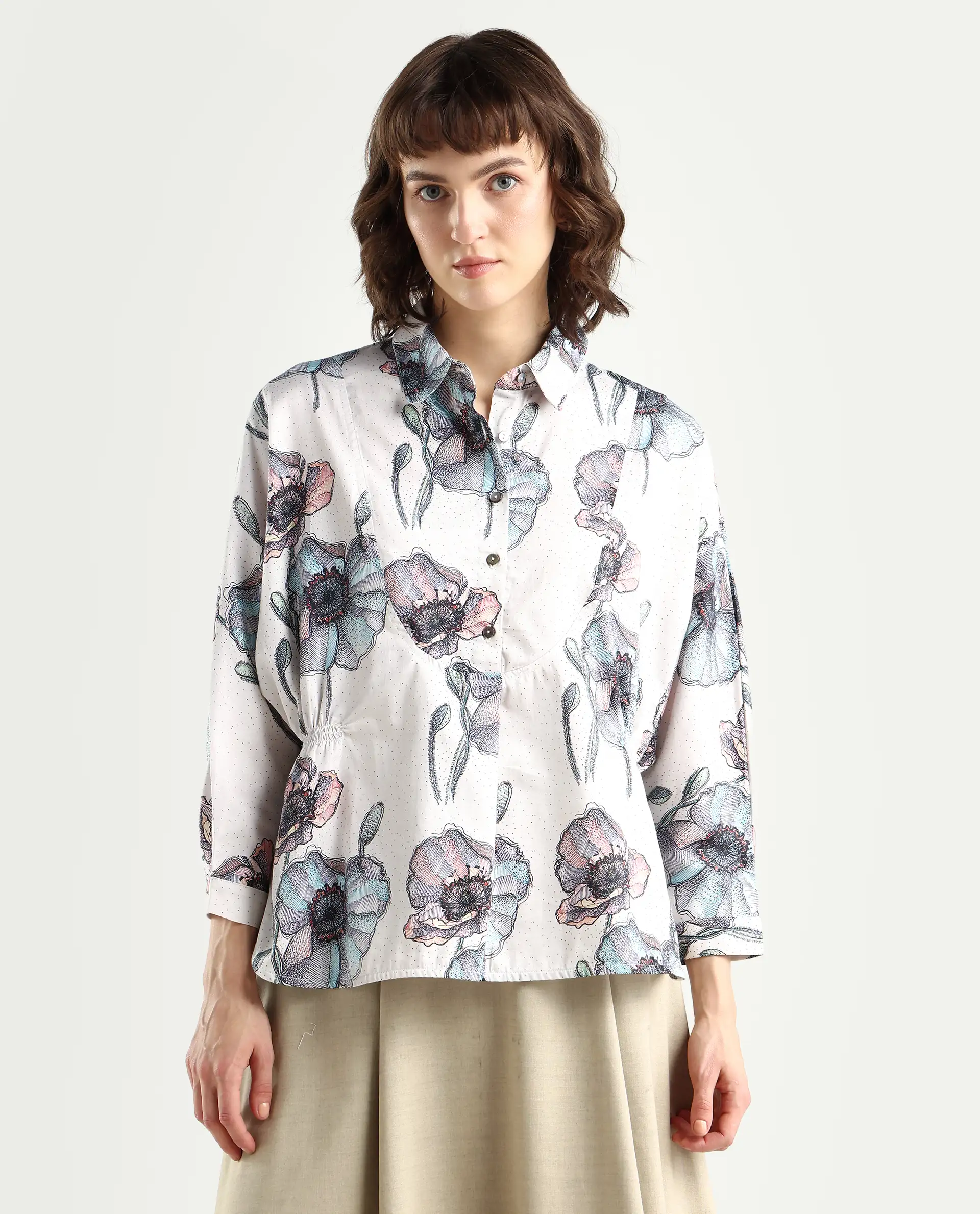 Rareism Women's Zobi Multi Drop Collar Floral Print Kimono Sleeve Regular Fit Top - Image 3