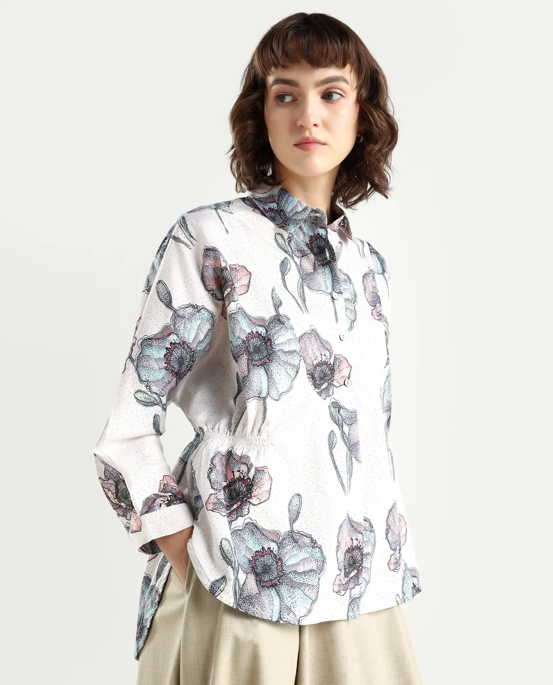 Rareism Women's Zobi Multi Drop Collar Floral Print Kimono Sleeve Regular Fit Top - Image 4