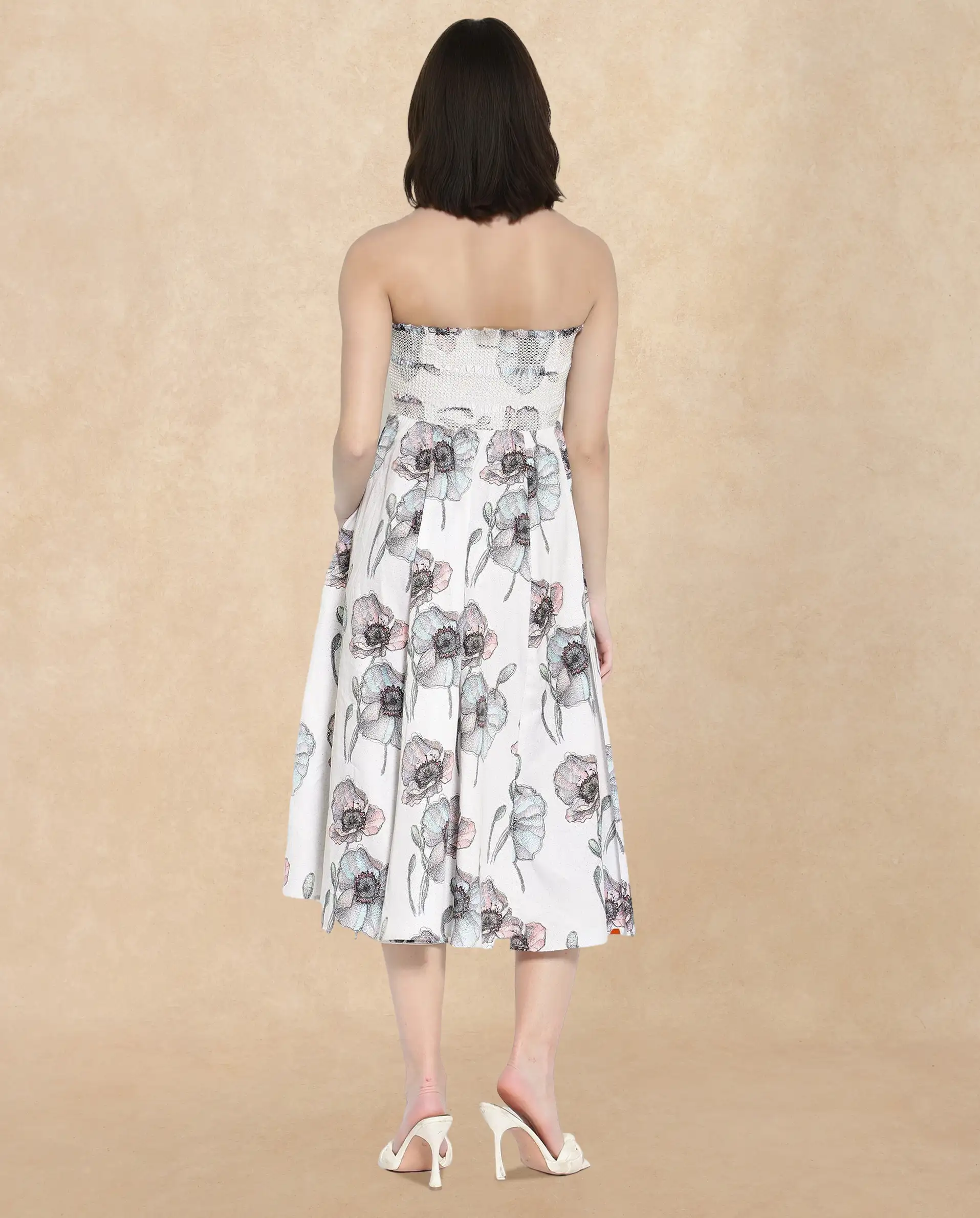 Rareism Women's Zobian Multi Cotton Tube Neck Floral Print Shoulder Strap Midi Fit And Flare Dress - Image 6