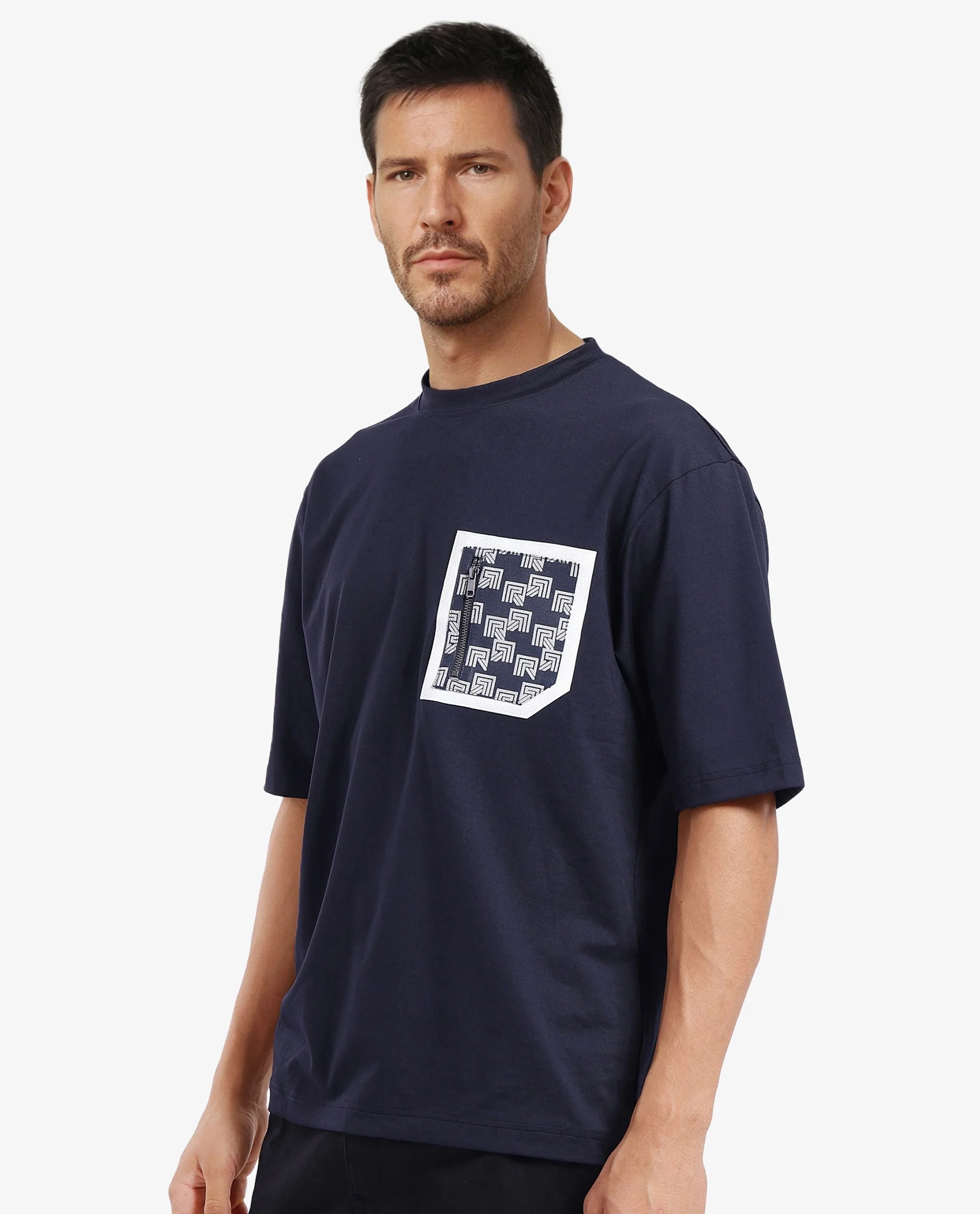 Rare Rabbit Men's Cotton Blend Monogram Print Oversized Fit Half Sleeve Crew Neck T-Shirt - Image 10