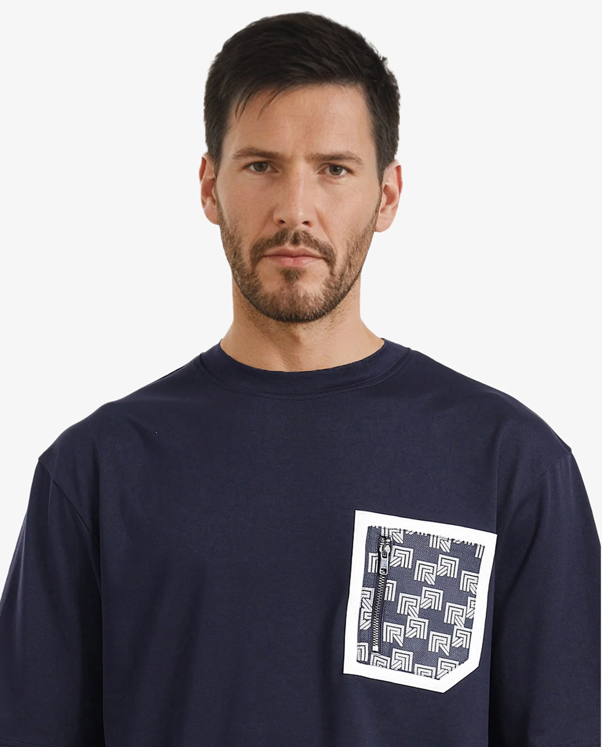 Rare Rabbit Men's Cotton Blend Monogram Print Oversized Fit Half Sleeve Crew Neck T-Shirt - Image 12