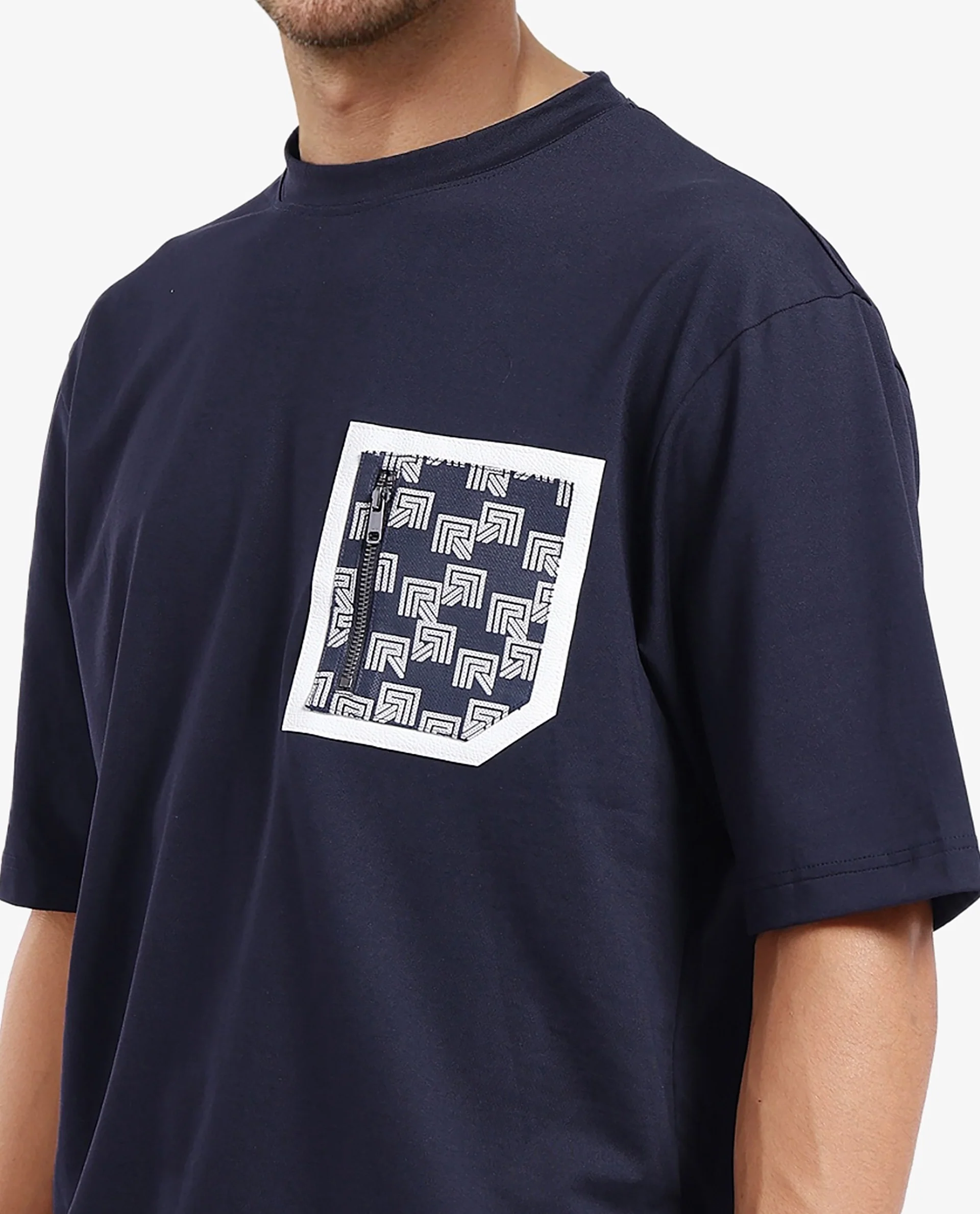 Rare Rabbit Men's Cotton Blend Monogram Print Oversized Fit Half Sleeve Crew Neck T-Shirt - Image 13