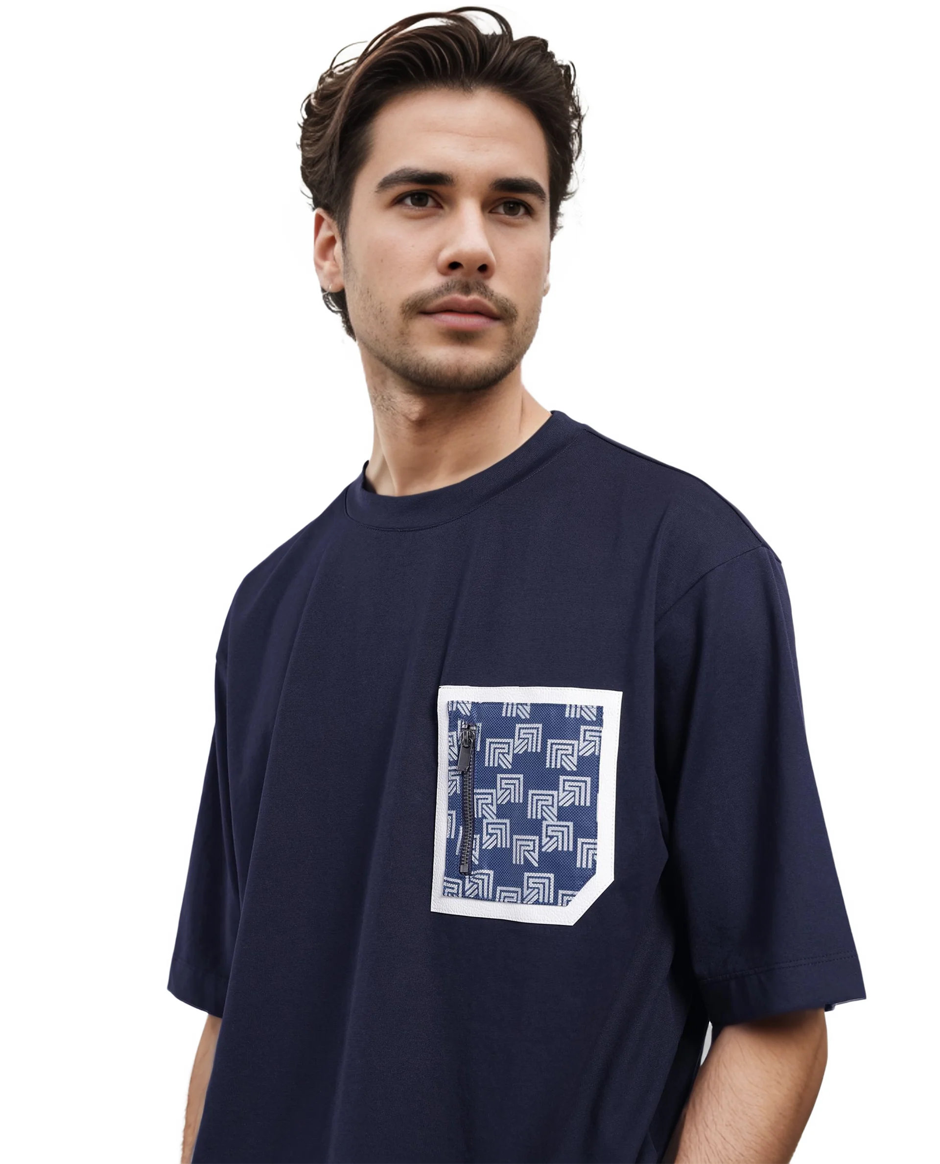 Rare Rabbit Men's Cotton Blend Monogram Print Oversized Fit Half Sleeve Crew Neck T-Shirt - Image 2