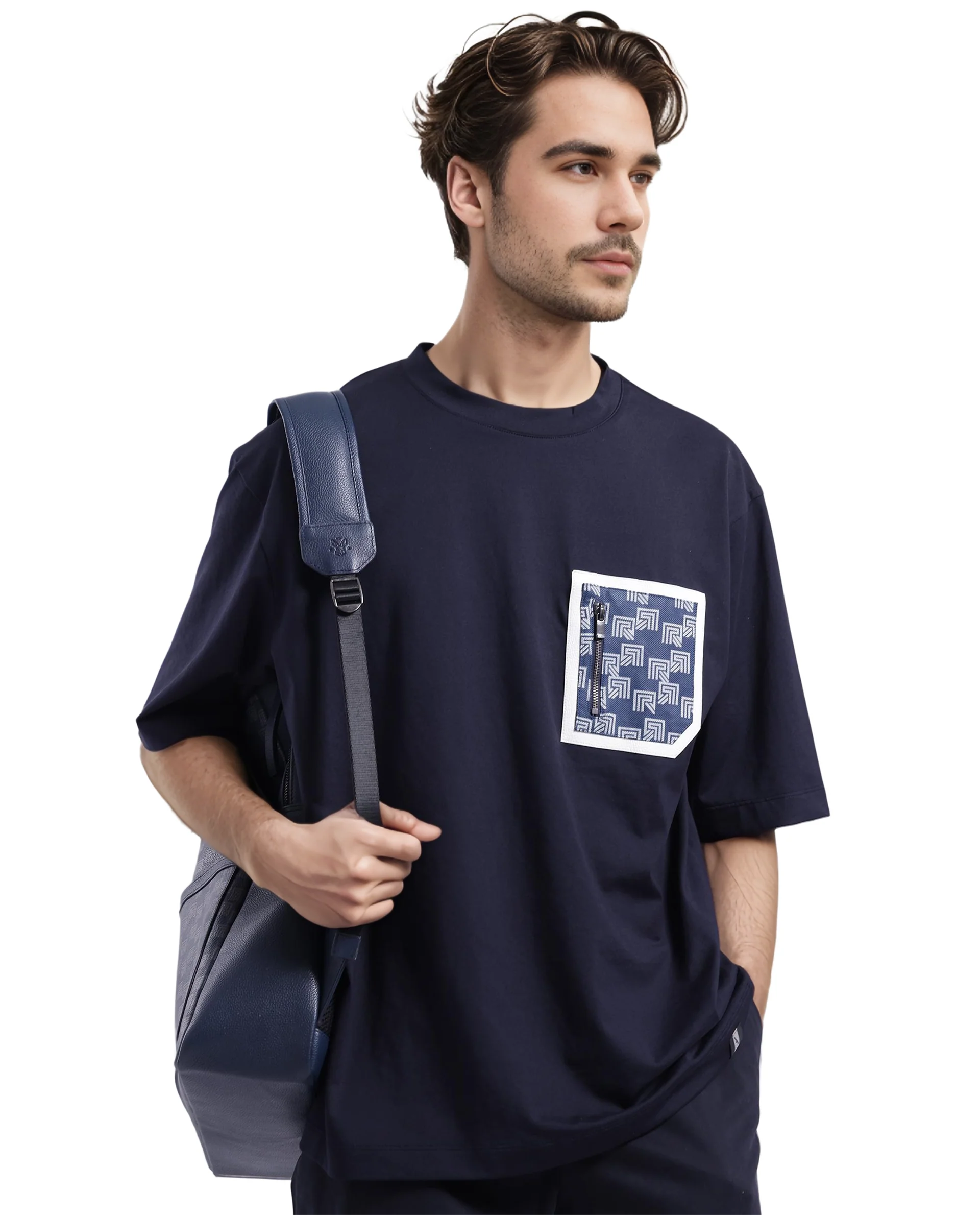 Rare Rabbit Men's Cotton Blend Monogram Print Oversized Fit Half Sleeve Crew Neck T-Shirt - Image 3