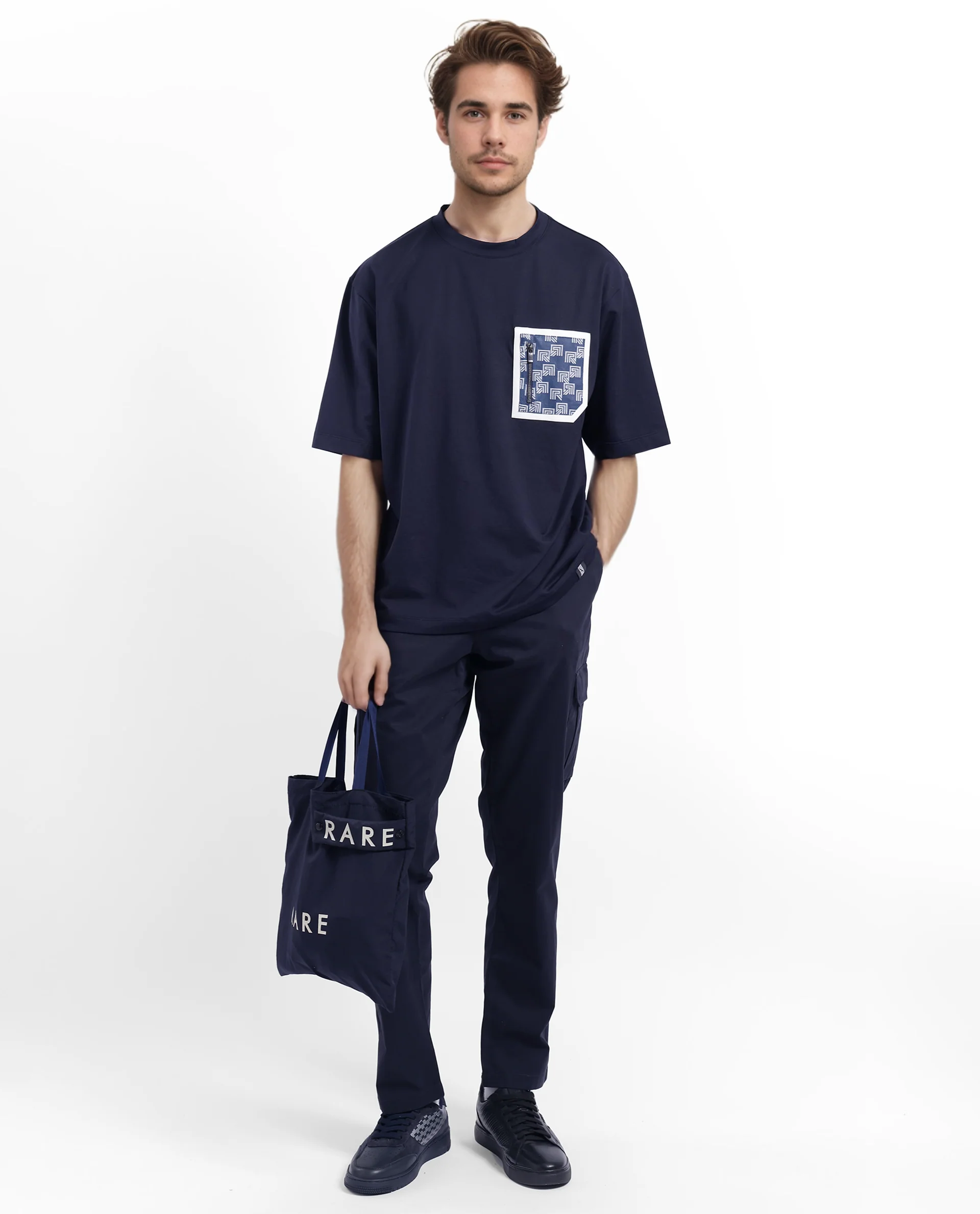 Rare Rabbit Men's Cotton Blend Monogram Print Oversized Fit Half Sleeve Crew Neck T-Shirt - Image 4
