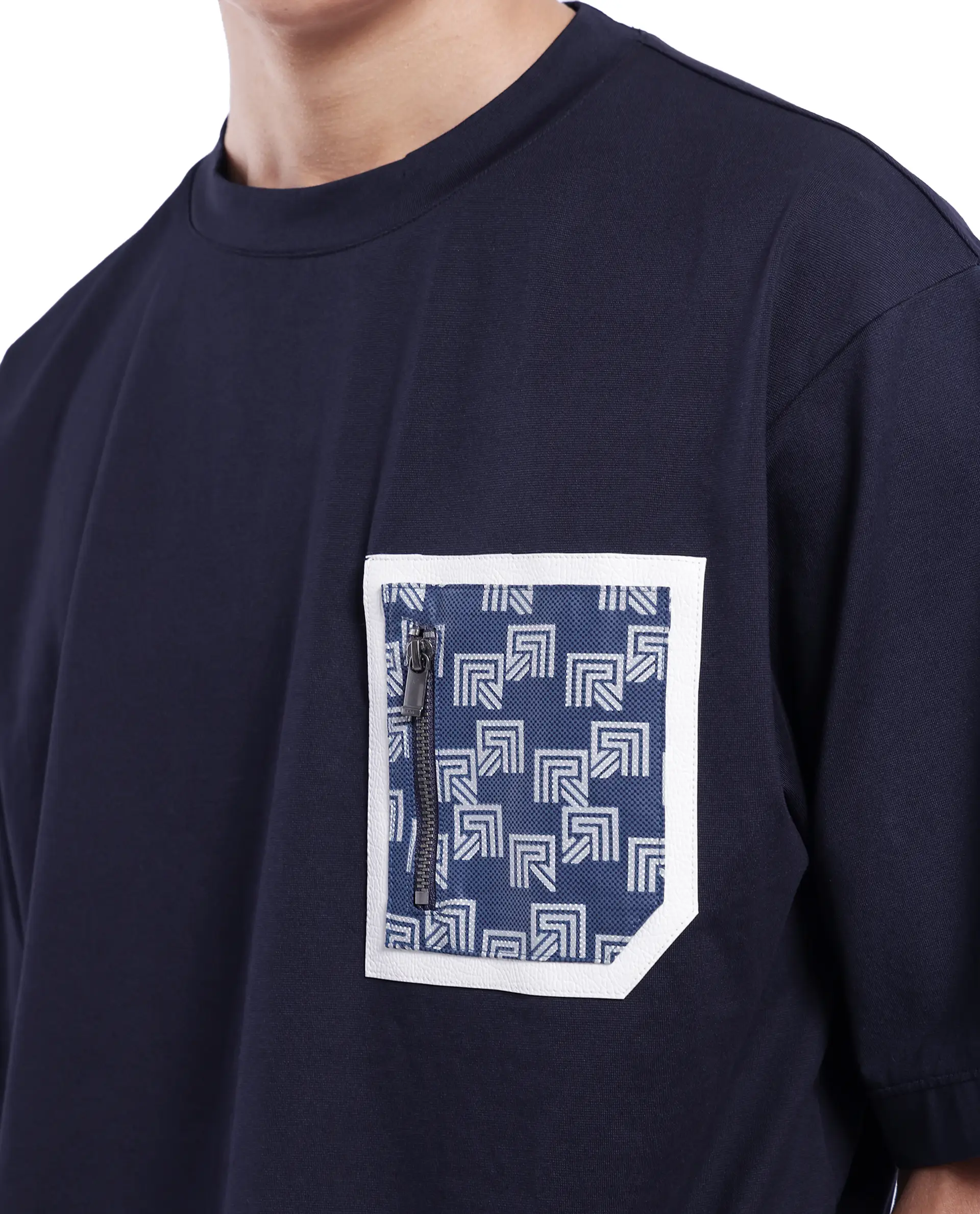 Rare Rabbit Men's Cotton Blend Monogram Print Oversized Fit Half Sleeve Crew Neck T-Shirt - Image 5
