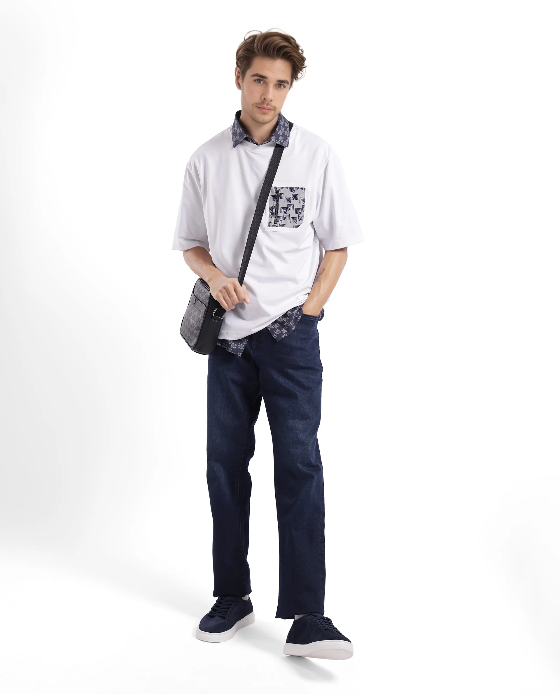 Rare Rabbit Men's Cotton Blend Monogram Print Oversized Fit Half Sleeve Crew Neck T-Shirt - Image 12