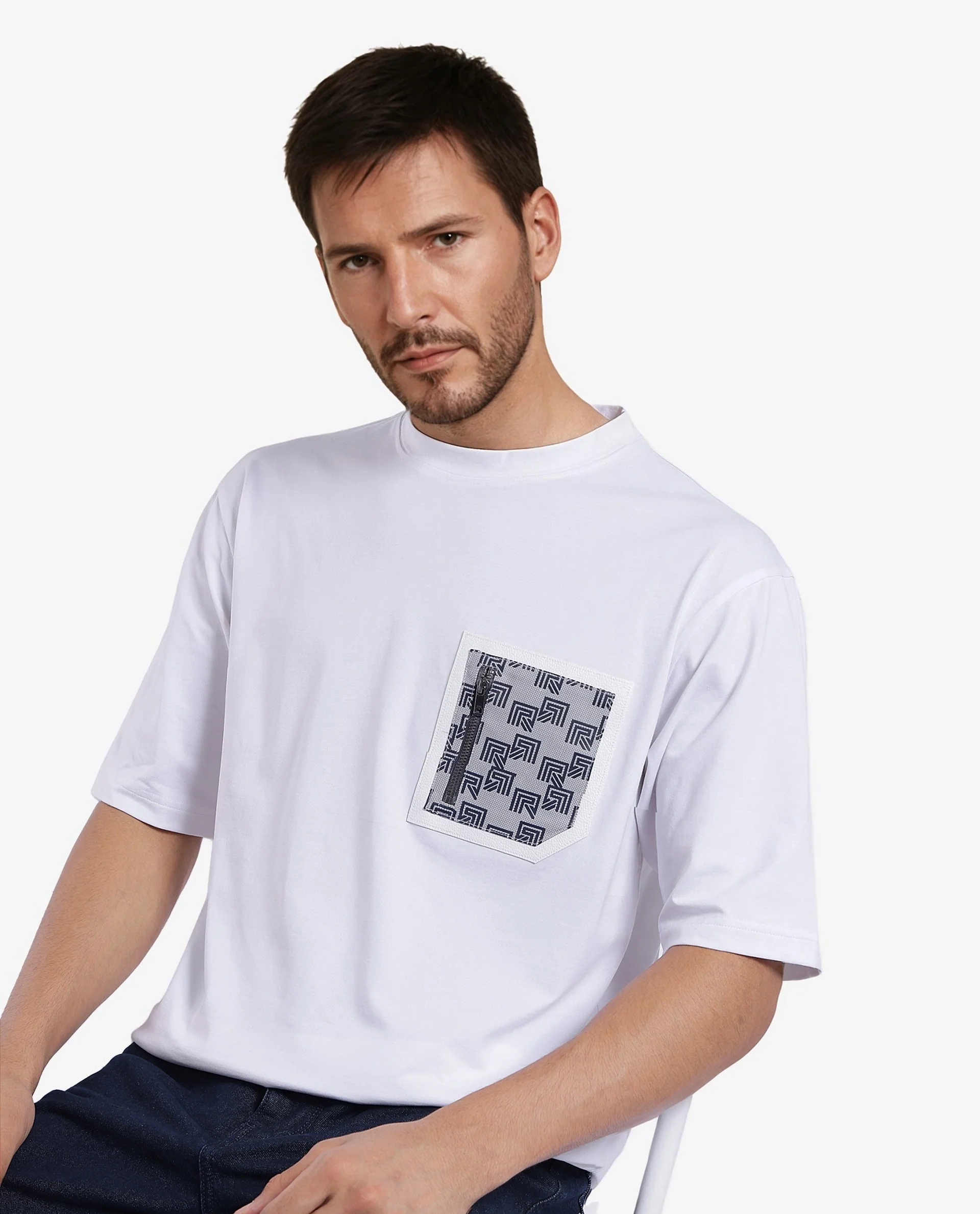 Rare Rabbit Men's Cotton Blend Monogram Print Oversized Fit Half Sleeve Crew Neck T-Shirt - Image 3
