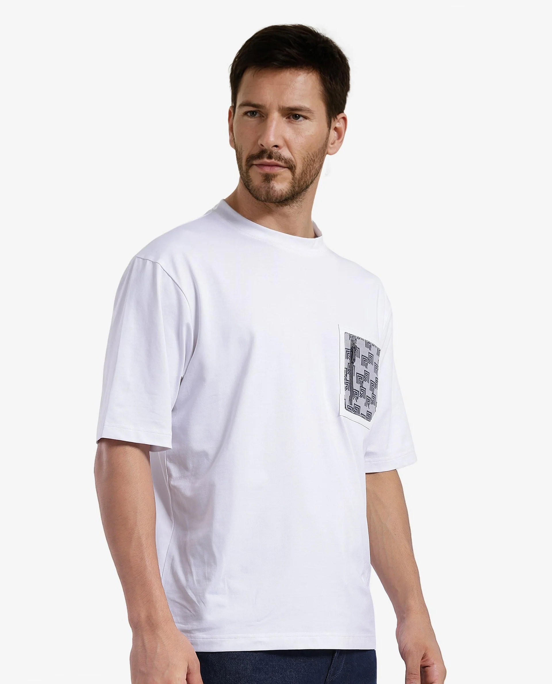 Rare Rabbit Men's Cotton Blend Monogram Print Oversized Fit Half Sleeve Crew Neck T-Shirt - Image 7