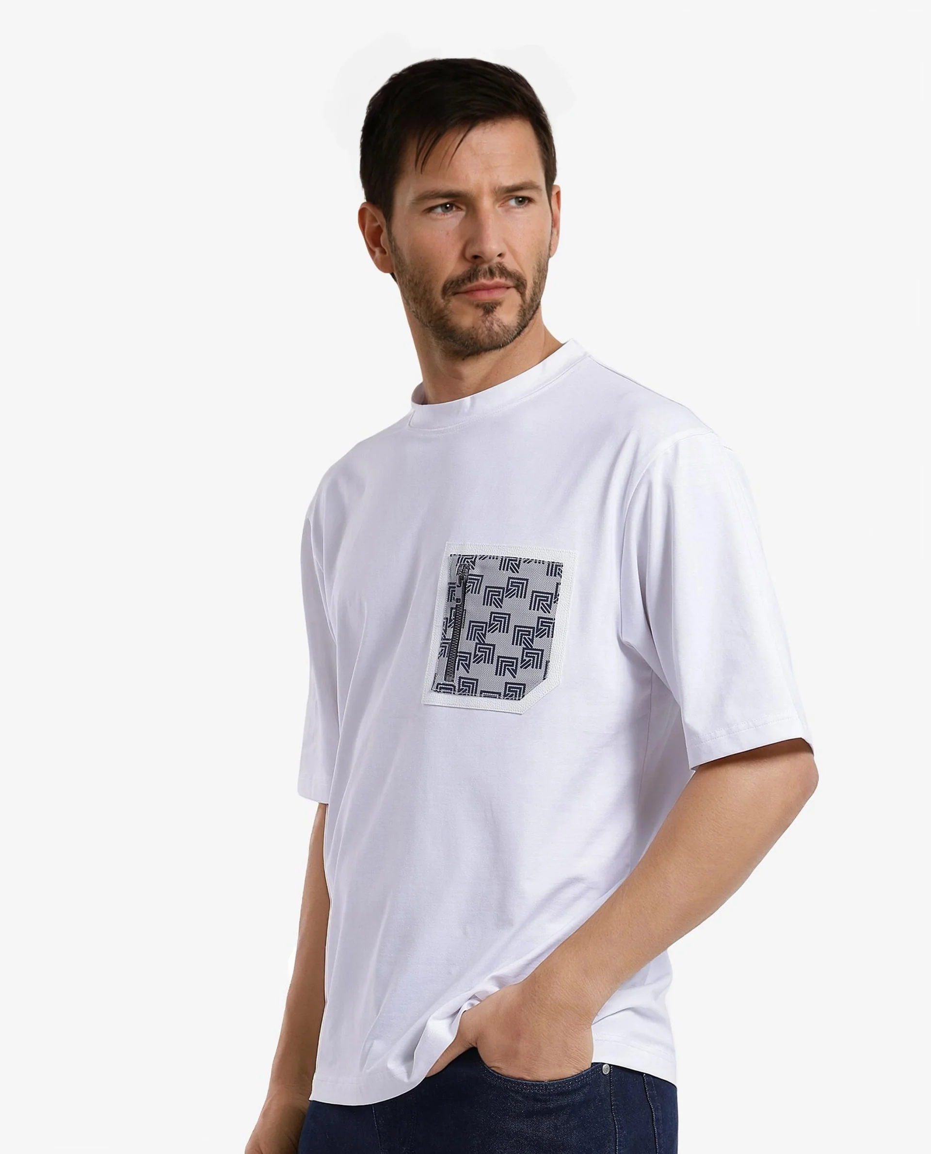 Rare Rabbit Men's Cotton Blend Monogram Print Oversized Fit Half Sleeve Crew Neck T-Shirt - Image 8
