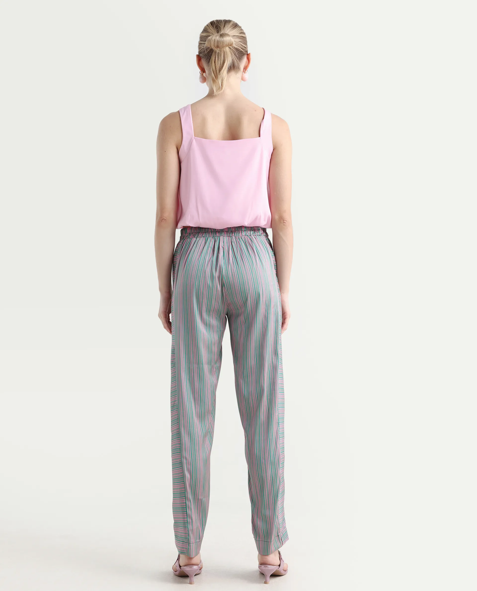 Rareism Women's Zoe Pink Polyester Striped Ankle Length Tailored Trouser - Image 7