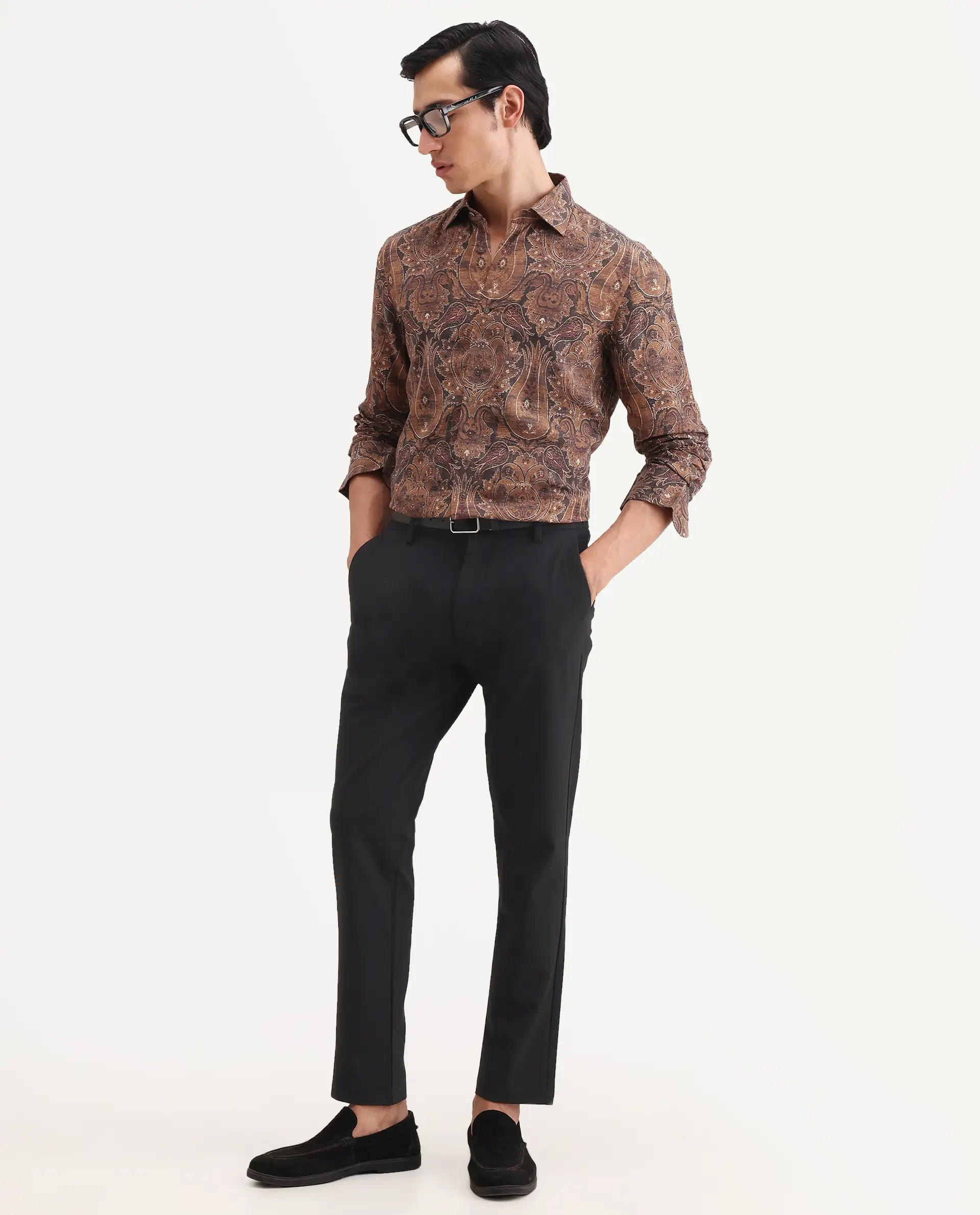 Rare Rabbit Men's Zoie Dusky Mustard Viscose Fabric Full Sleeve Spread Collar Regular Fit Paisley Print Shirt - Image 2
