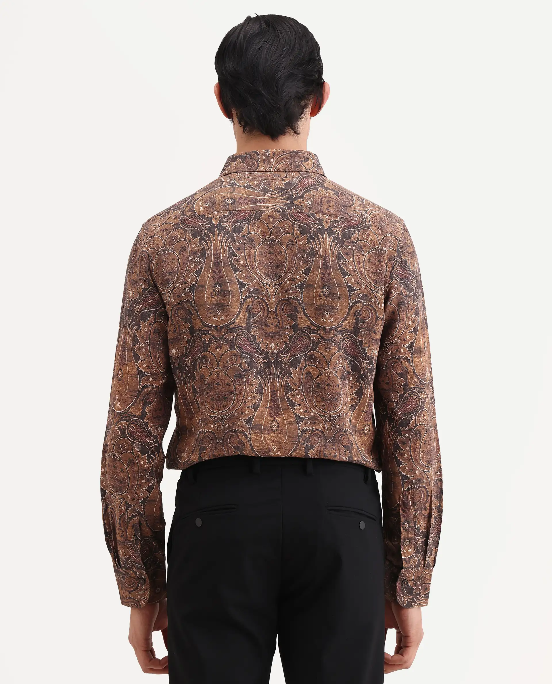 Rare Rabbit Men's Zoie Dusky Mustard Viscose Fabric Full Sleeve Spread Collar Regular Fit Paisley Print Shirt - Image 7