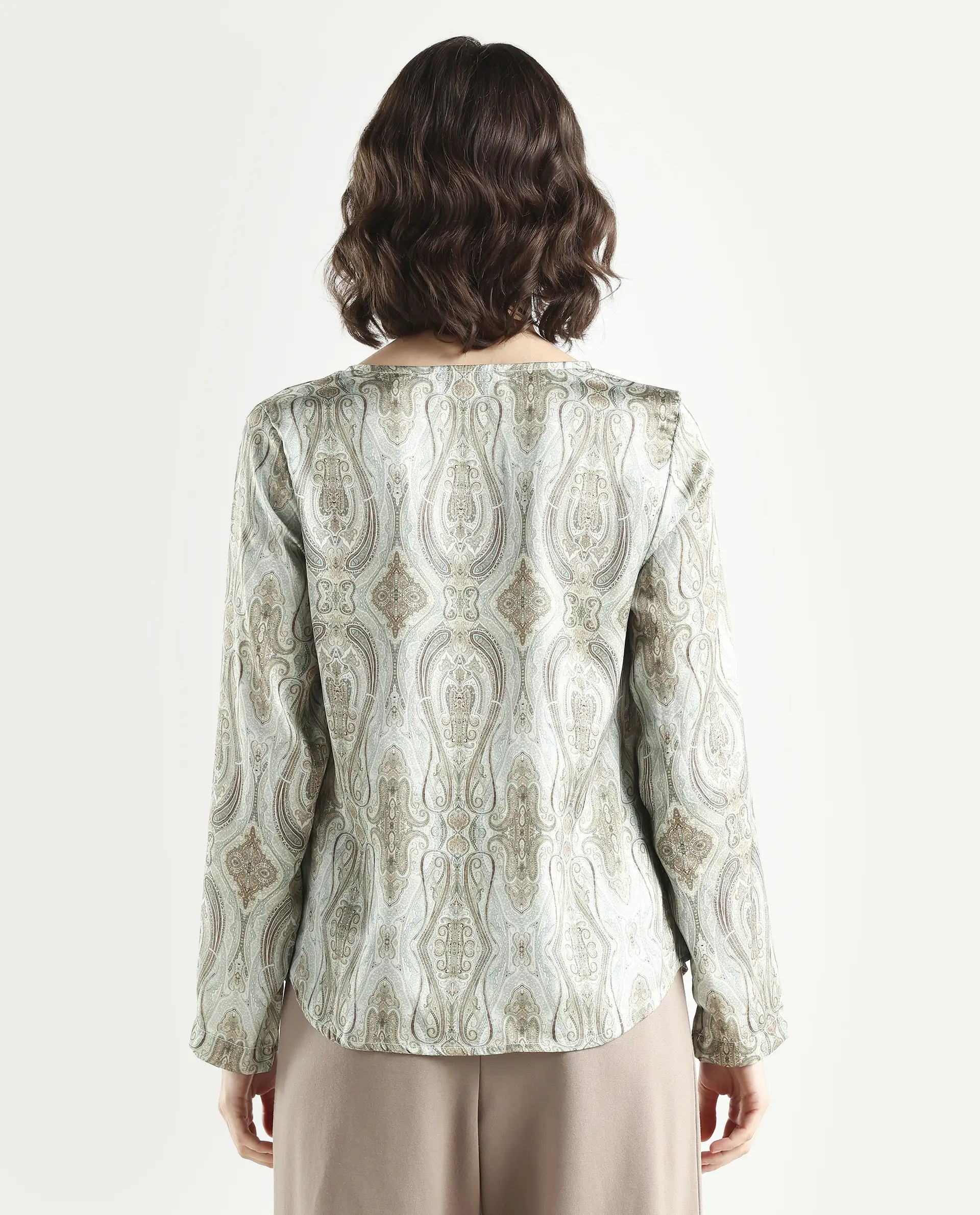 Rareism Women's Zolah Green Polyester Cowl Neck Paisley Print Regular Fit Top - Image 7
