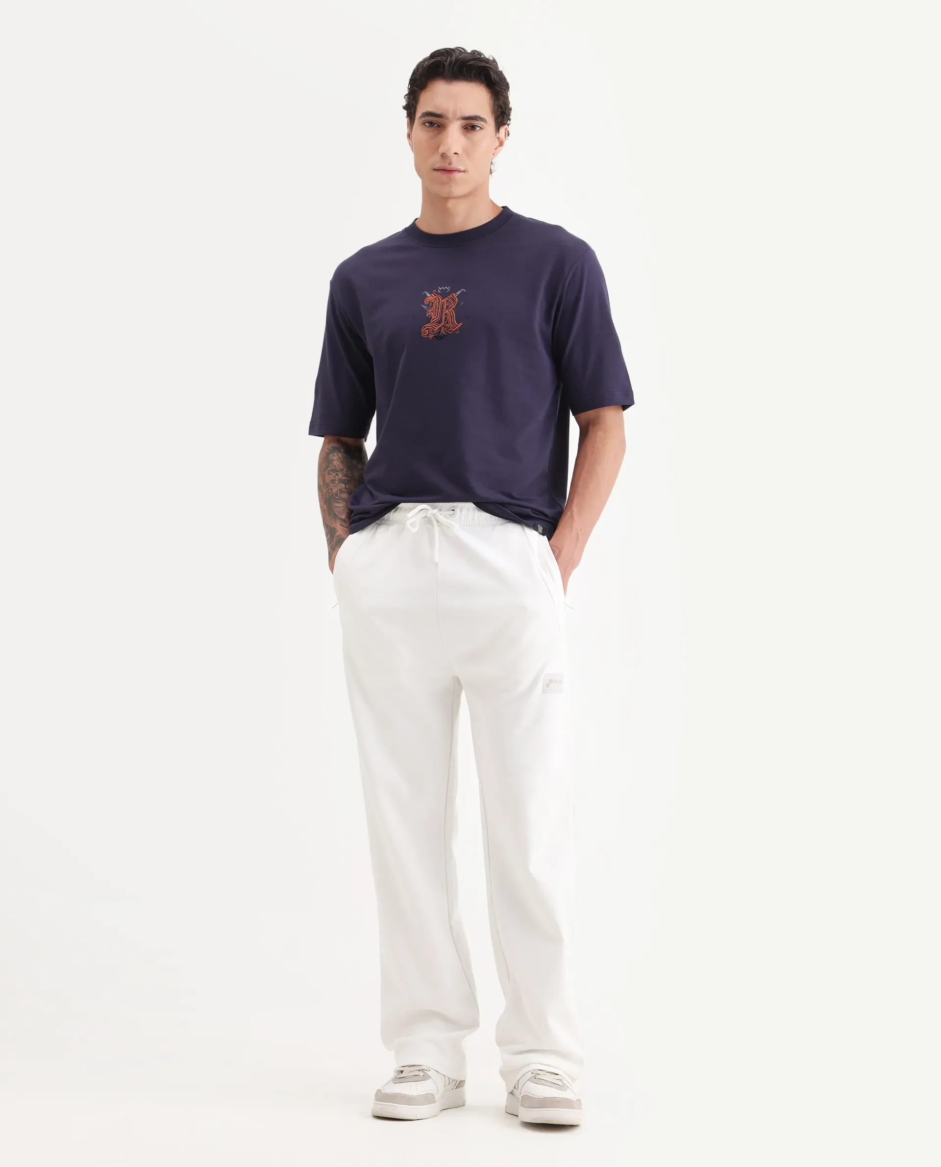 Rare Rabbit Men's Zolar Dark Purple Cotton Graphic Print Relaxed Fit Half Sleeve Crew Neck T-Shirt - Image 2