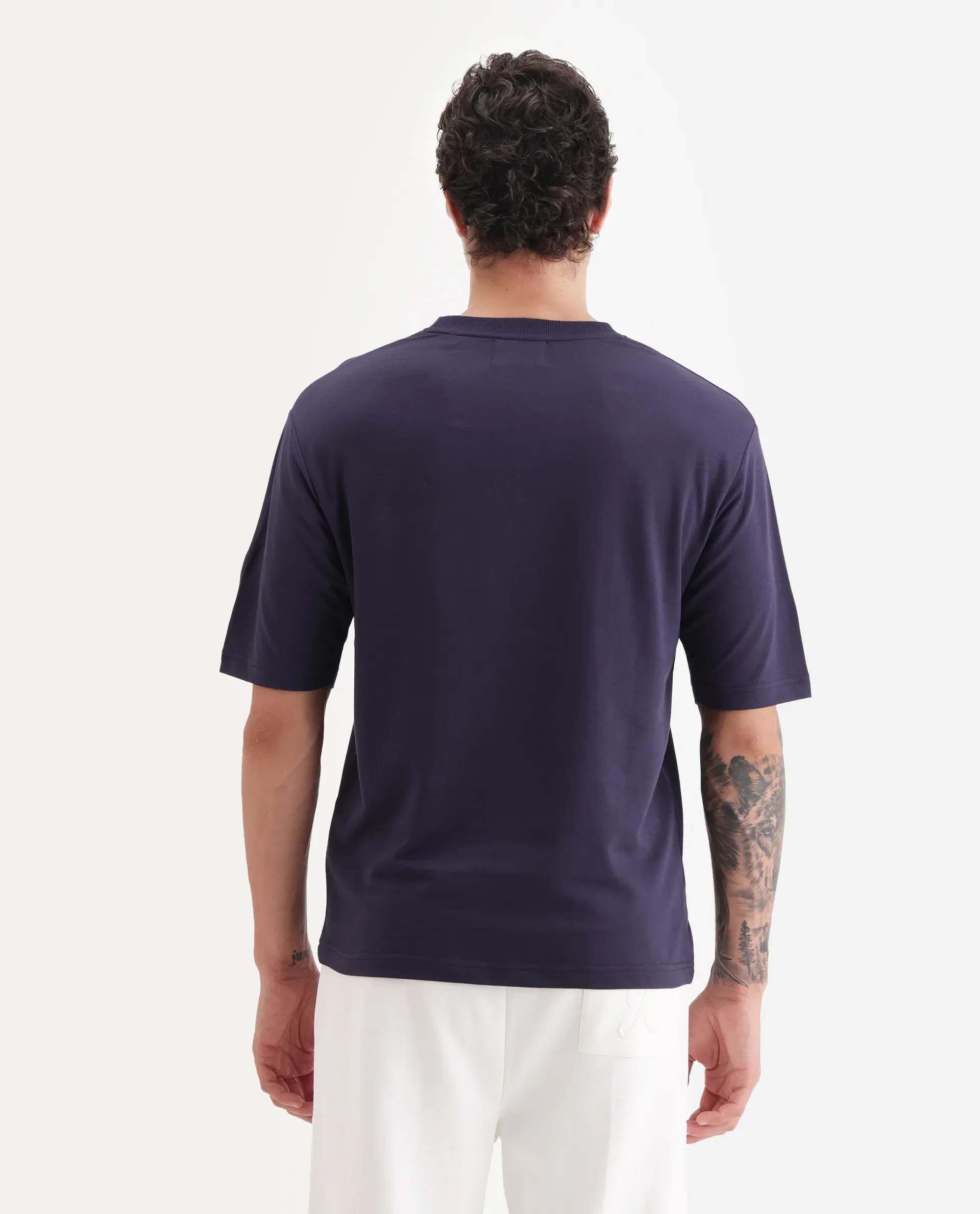 Rare Rabbit Men's Zolar Dark Purple Cotton Graphic Print Relaxed Fit Half Sleeve Crew Neck T-Shirt - Image 7
