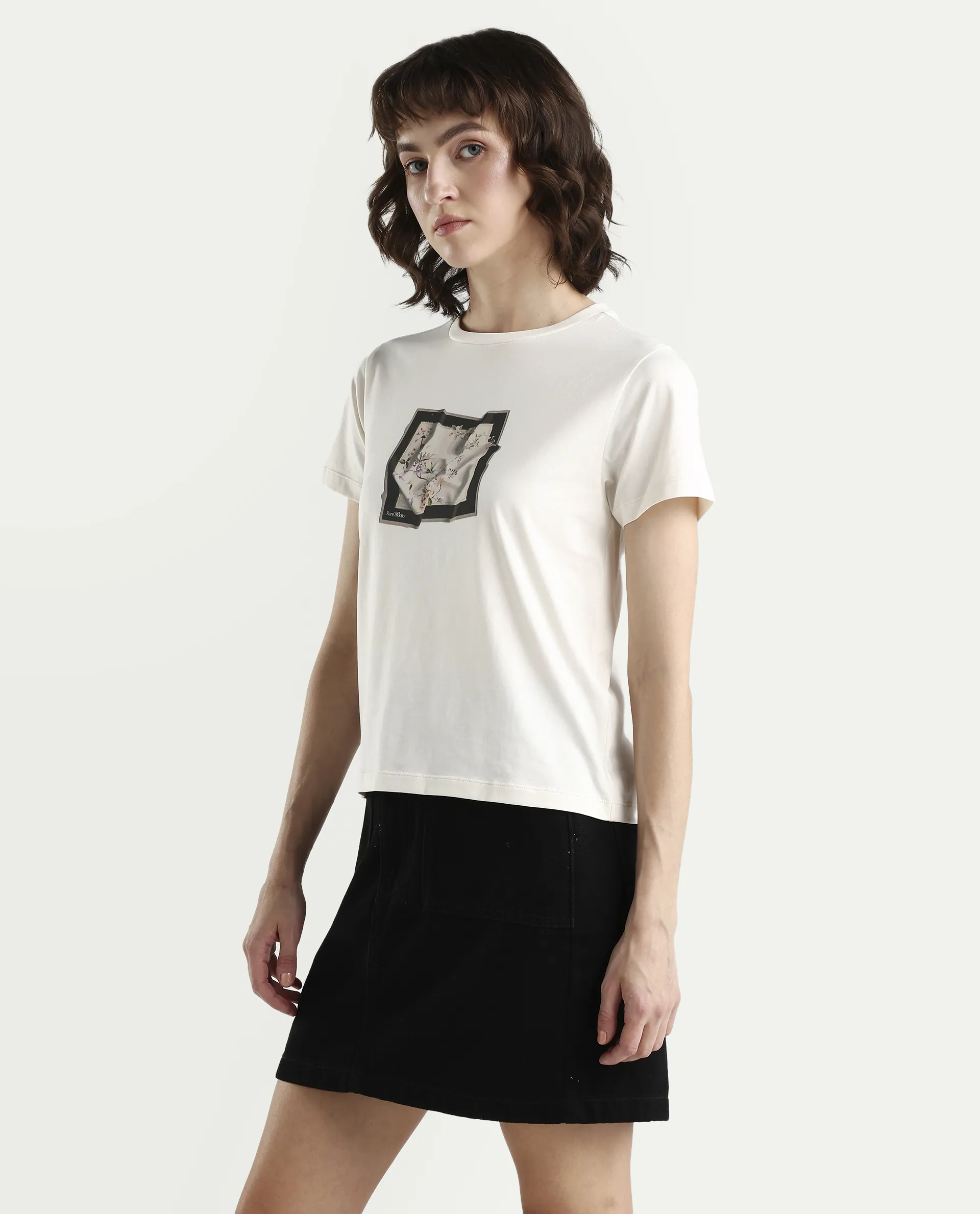 Rareism Women's Zoll Off White Cotton Blend Half Sleeve Regular Fit Printed T-Shirt - Image 5
