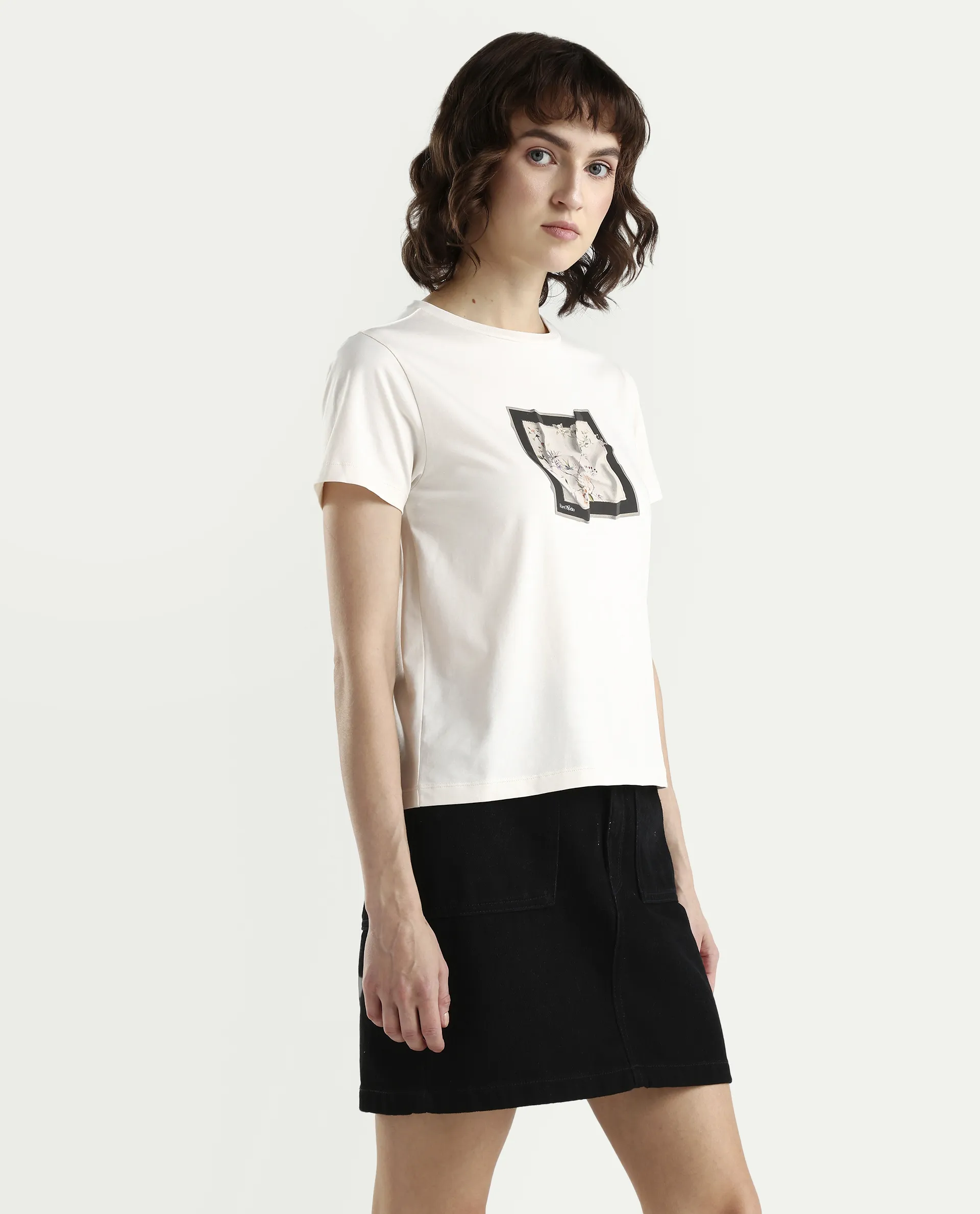 Rareism Women's Zoll Off White Cotton Blend Half Sleeve Regular Fit Printed T-Shirt - Image 6