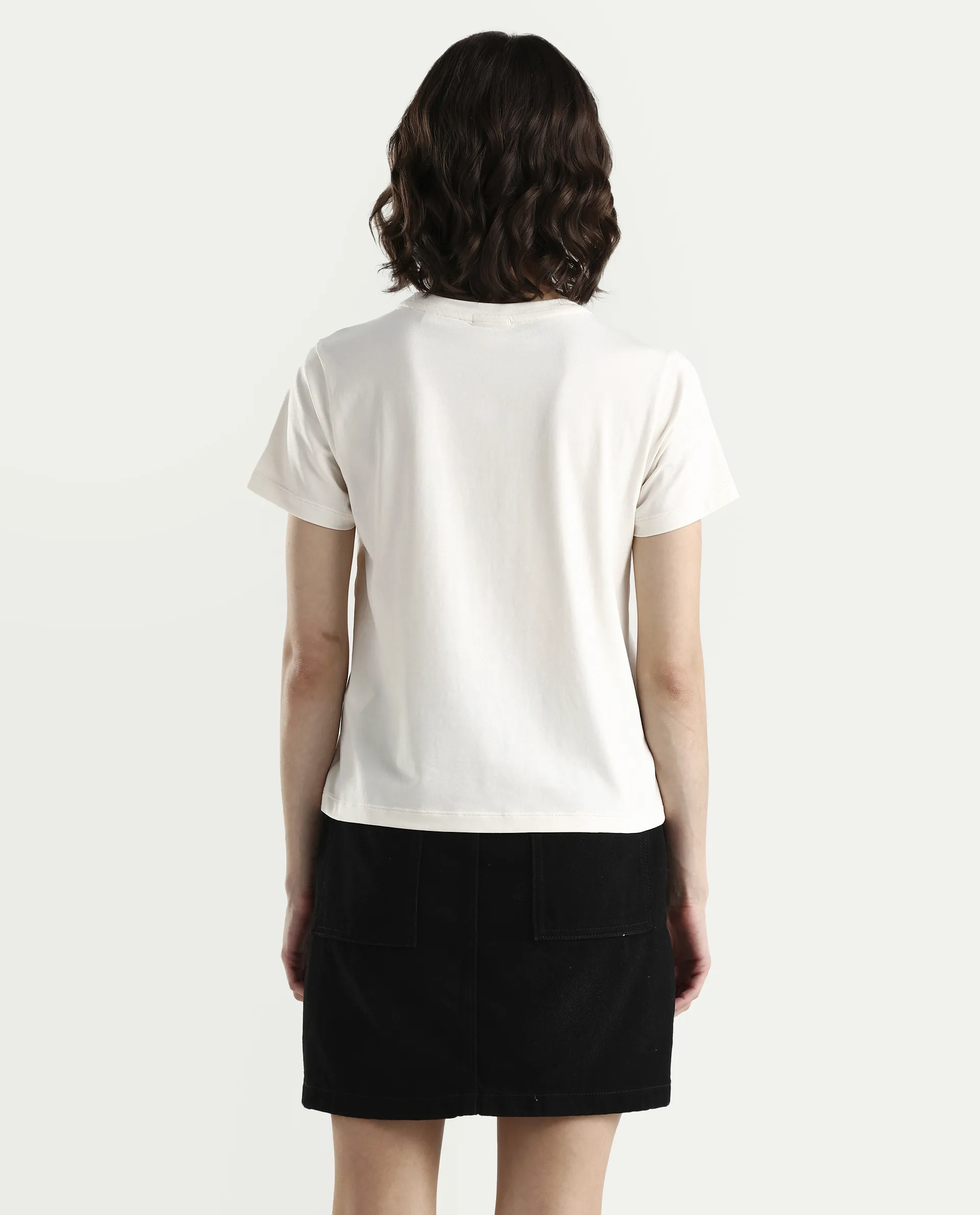 Rareism Women's Zoll Off White Cotton Blend Half Sleeve Regular Fit Printed T-Shirt - Image 7