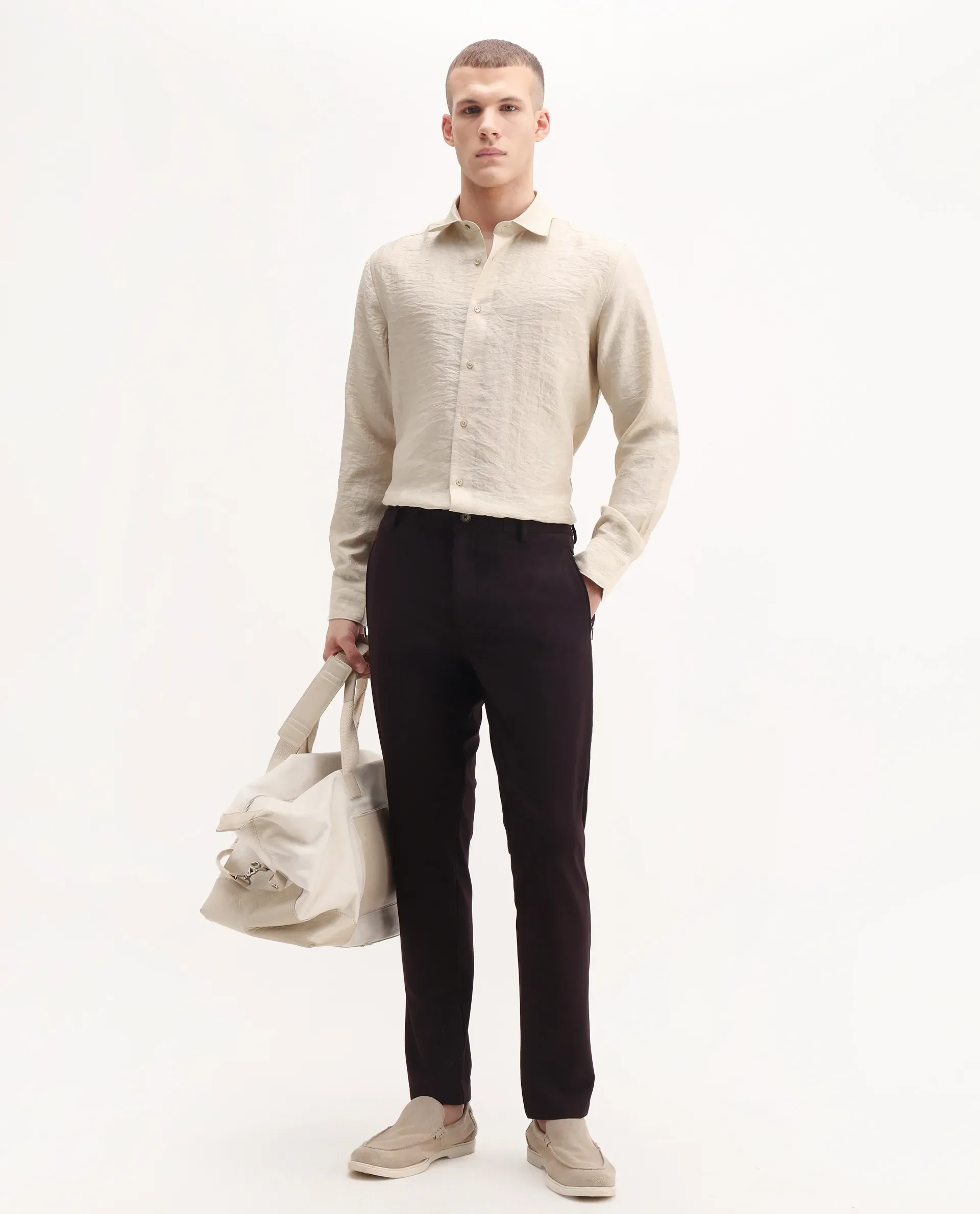 Rare Rabbit Men's Zolot Light Beige Viscose Plain Regular Fit Full Sleeve Collared Shirt - Image 2