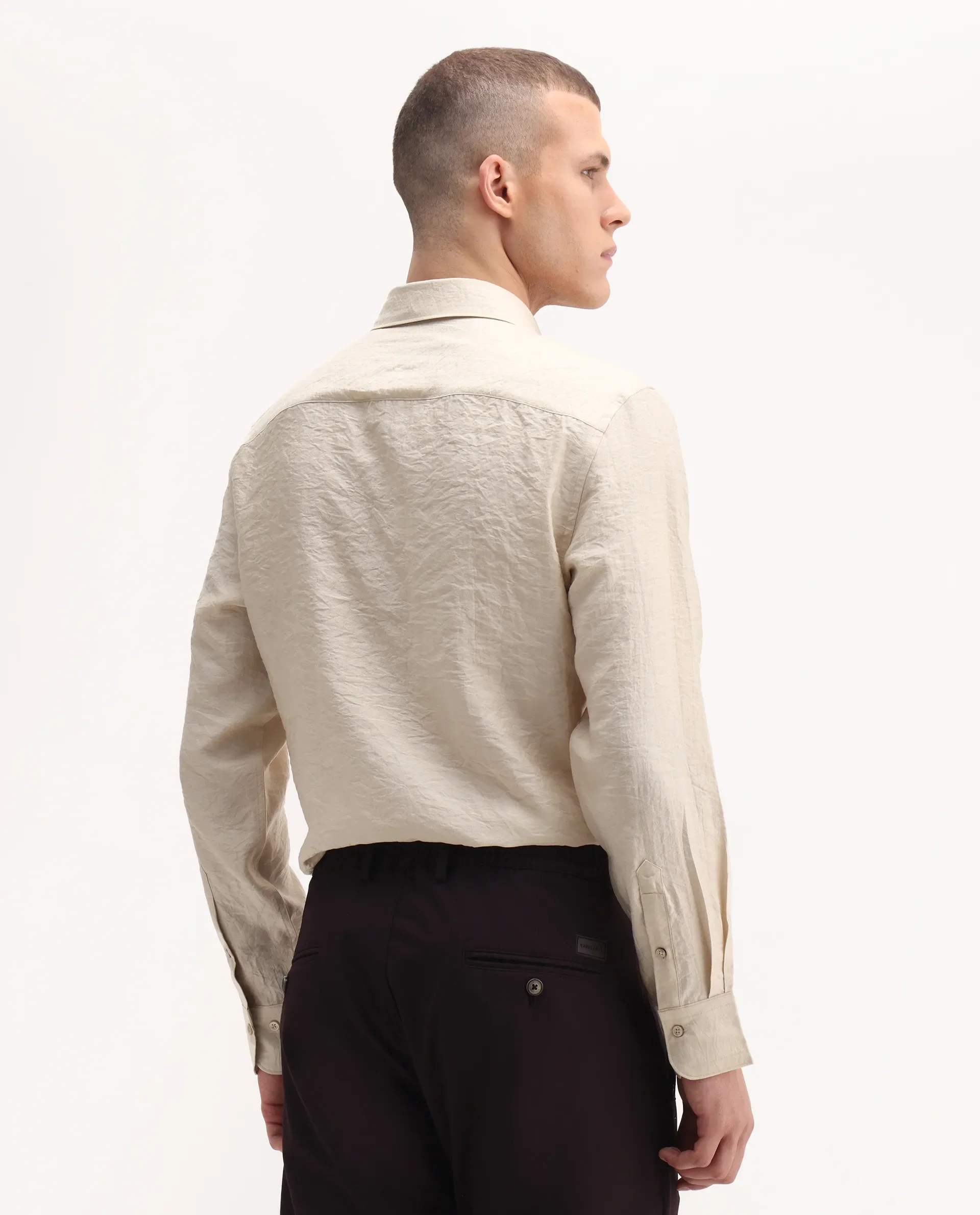 Rare Rabbit Men's Zolot Light Beige Viscose Plain Regular Fit Full Sleeve Collared Shirt - Image 7