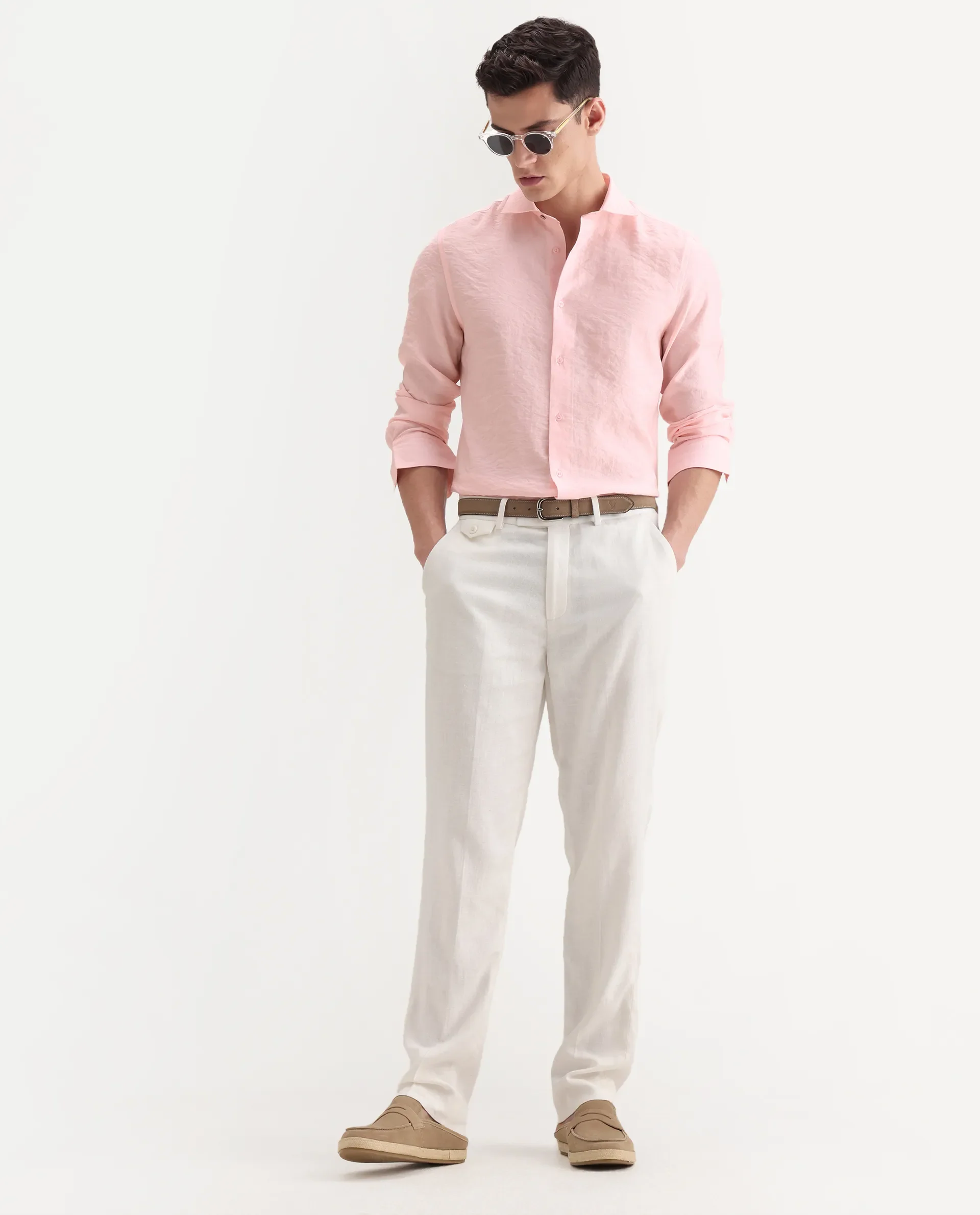 Rare Rabbit Men's Zolot Light Pink Viscose Plain Regular Fit Full Sleeve Collared Shirt - Image 2