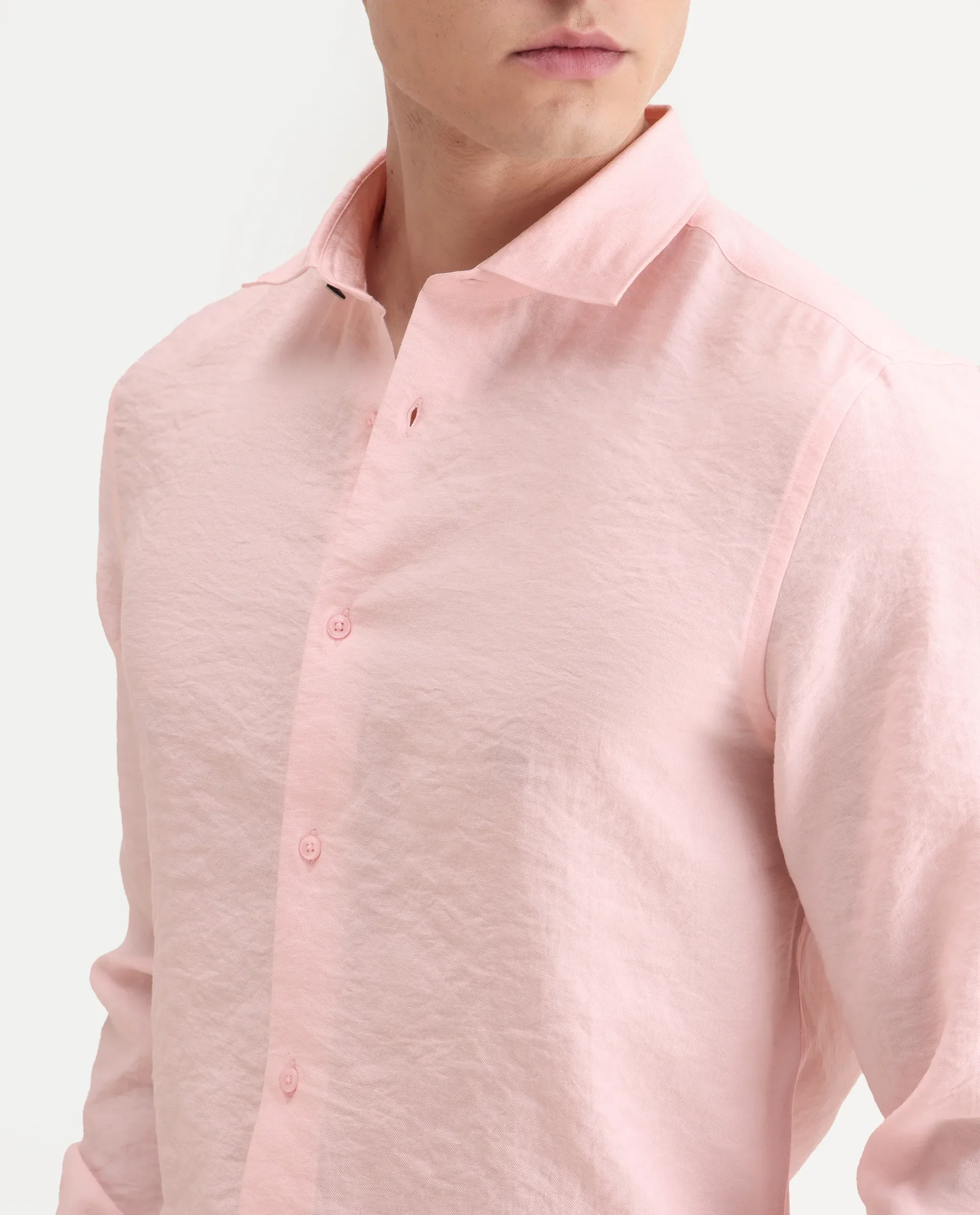 Rare Rabbit Men's Zolot Light Pink Viscose Plain Regular Fit Full Sleeve Collared Shirt - Image 3