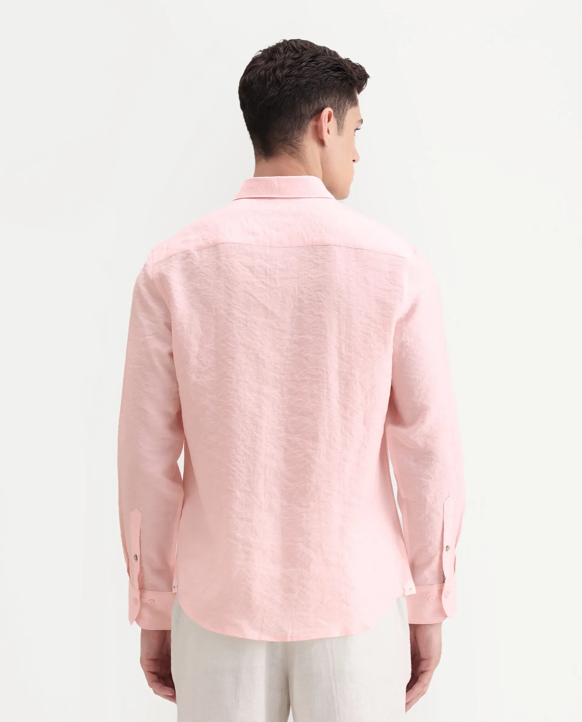 Rare Rabbit Men's Zolot Light Pink Viscose Plain Regular Fit Full Sleeve Collared Shirt - Image 7