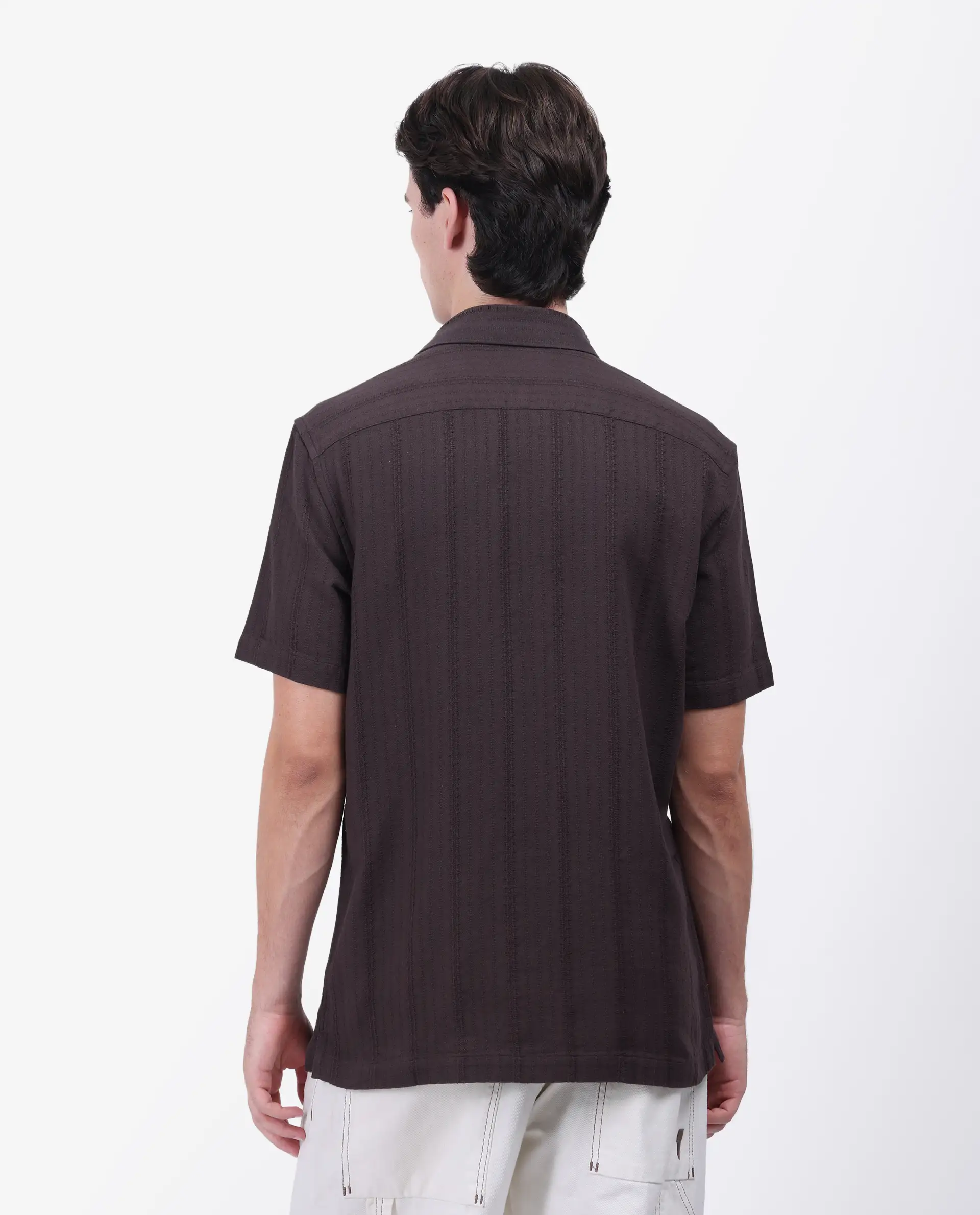 Rare Rabbit Men's Zolt Brown Cotton Striped Print Regular Fit Half Sleeve Collared Shirt - Image 8
