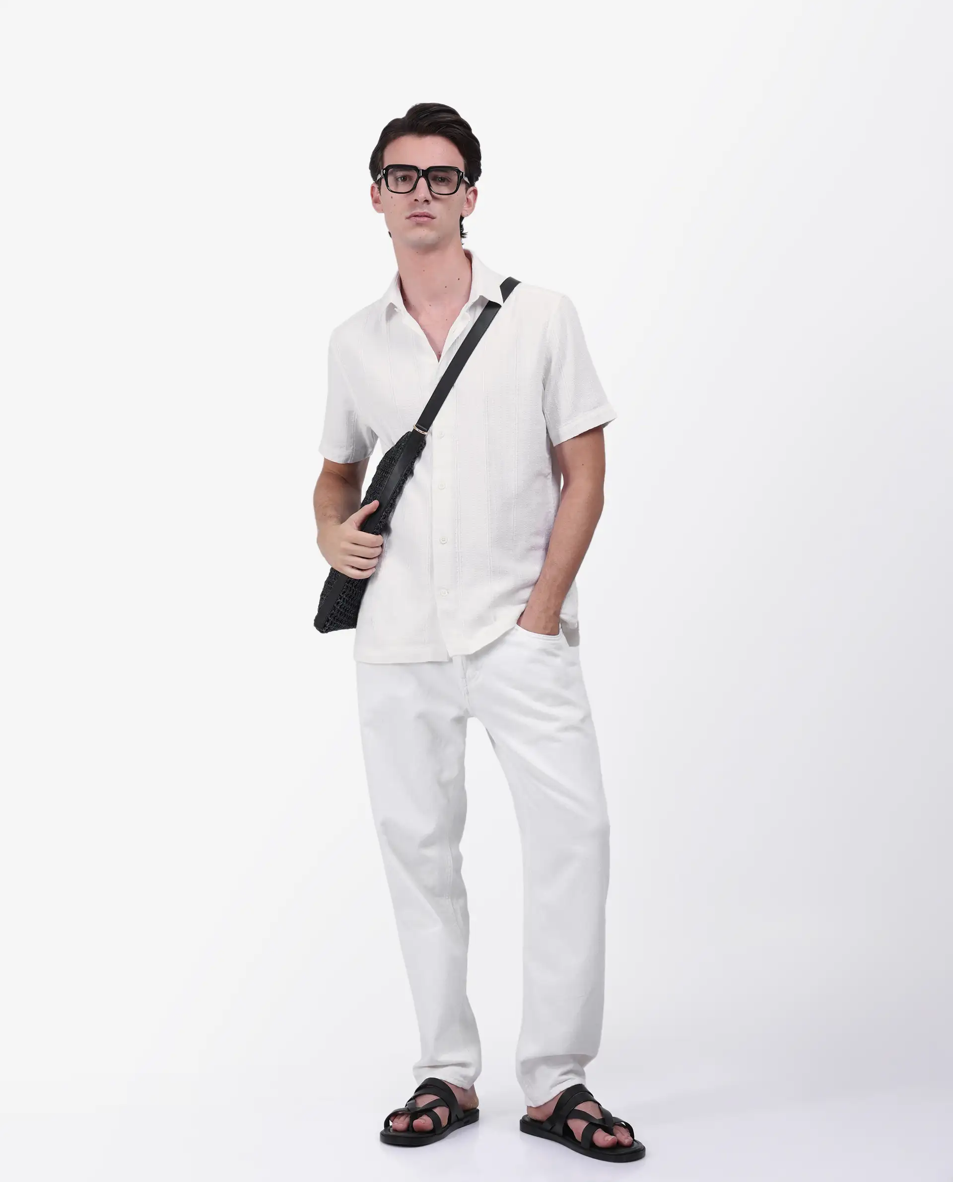 Rare Rabbit Men's Zolt White Cotton Striped Print Regular Fit Half Sleeve Collared Shirt - Image 2