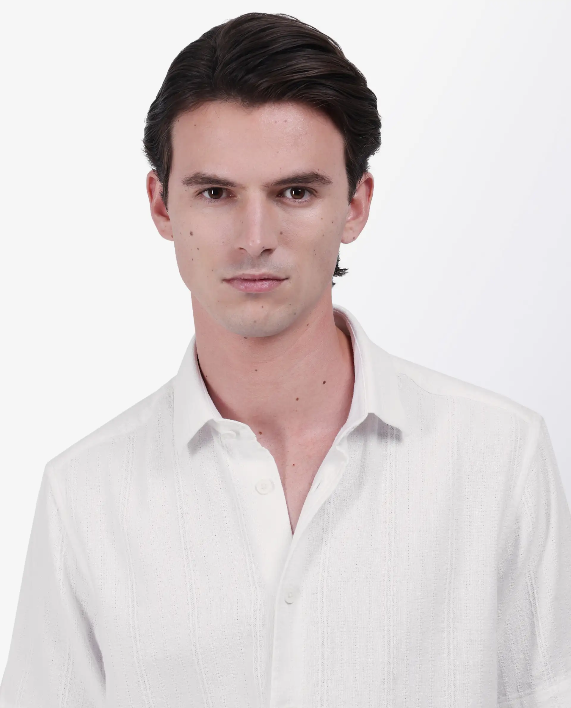 Rare Rabbit Men's Zolt White Cotton Striped Print Regular Fit Half Sleeve Collared Shirt - Image 3