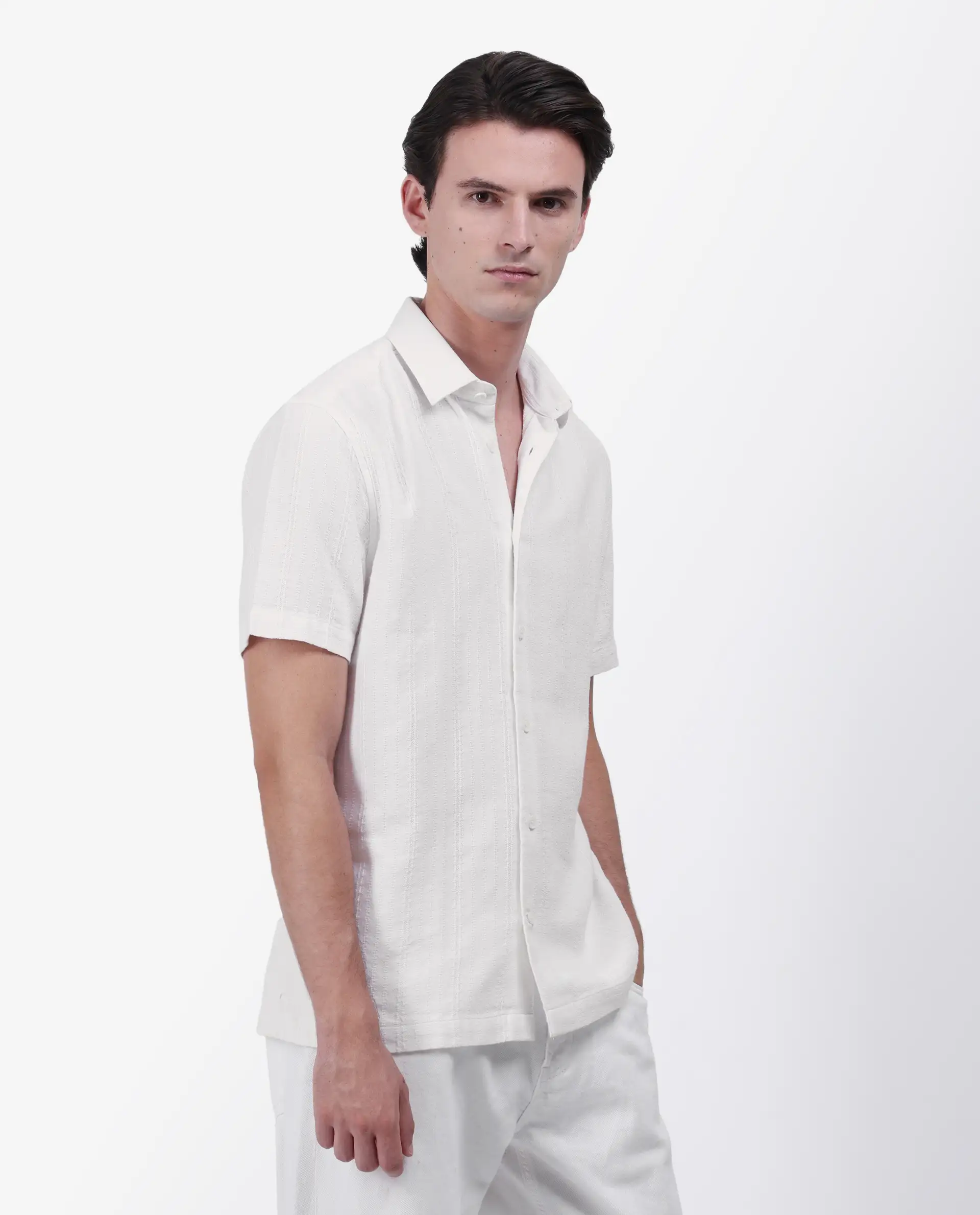 Rare Rabbit Men's Zolt White Cotton Striped Print Regular Fit Half Sleeve Collared Shirt - Image 6