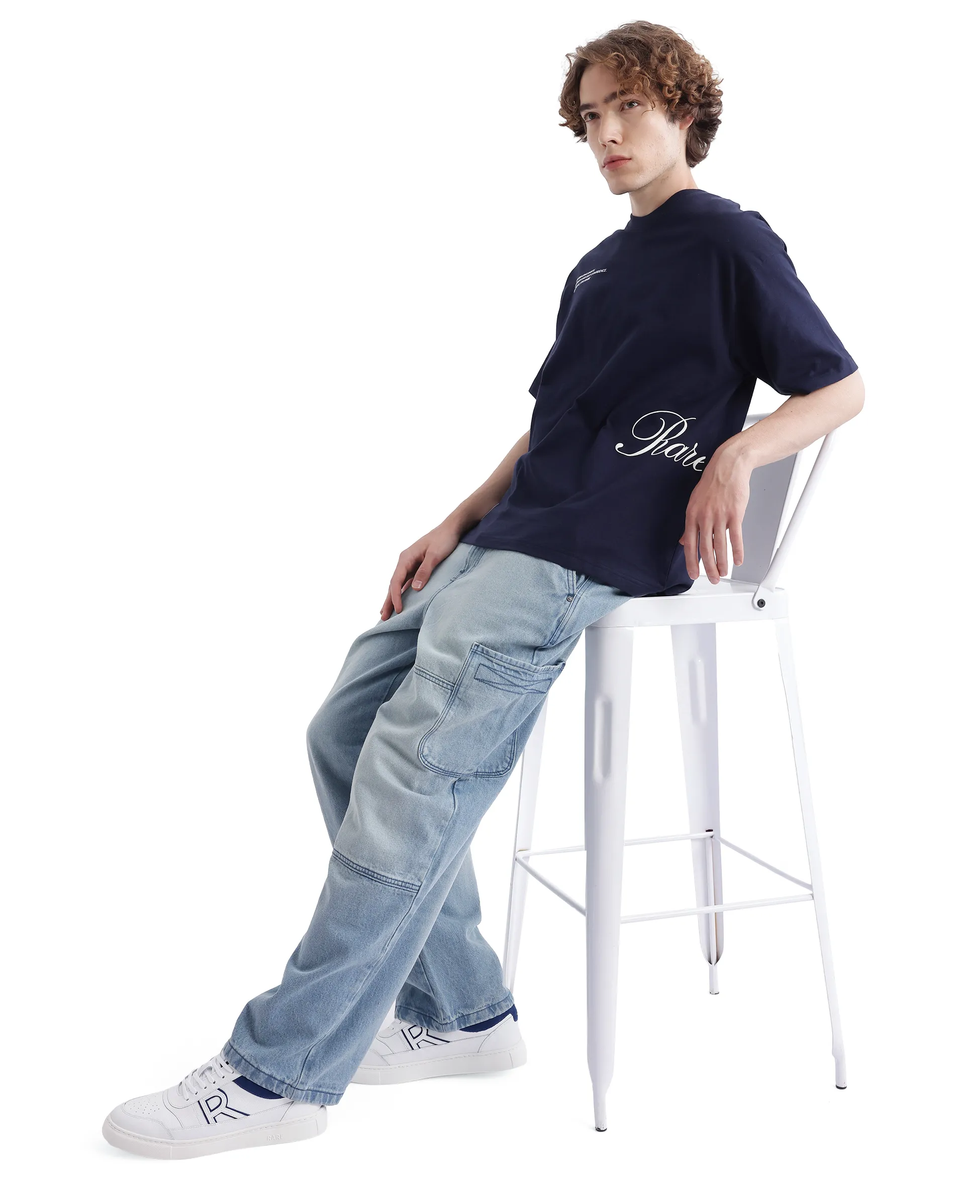 Rare Rabbit Men's Zolt Navy Cotton Typography Print Boxy Fit Half Sleeve Crew Neck T-Shirt - Image 10